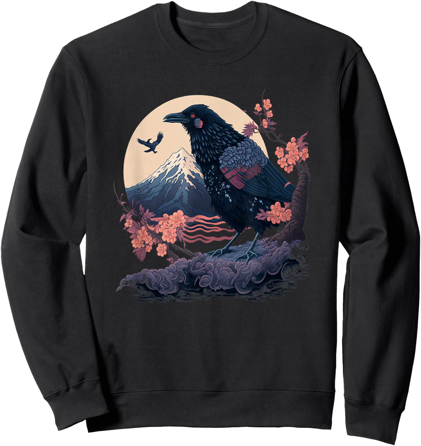 Surrealism Japanese Painting Crow Raven Sweatshirt - Sweatshirt | Black