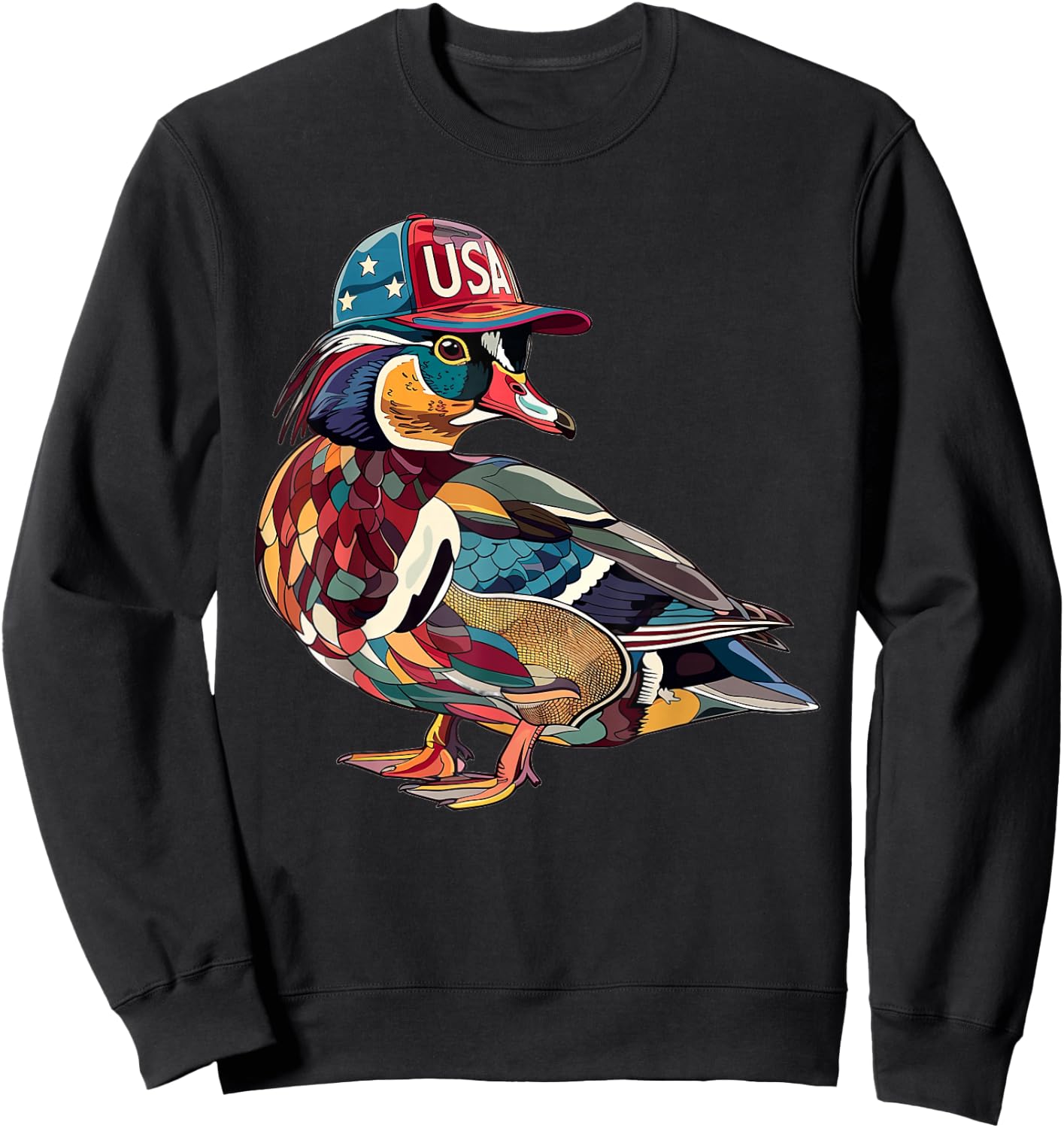 Wood Duck With USA Hat Sweatshirt - Sweatshirt | Black