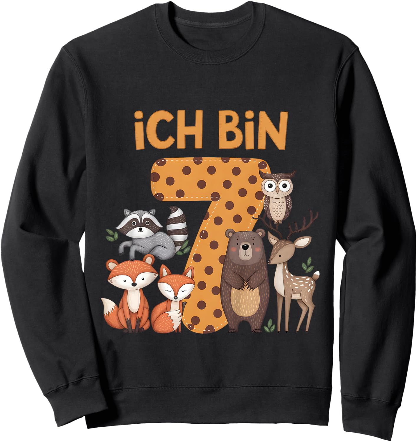 Kinder 7. Geburtstag Waldtiere Wald Tiere Reh Bär Geburtstags Sweatshirt - Sweatshirt | Black