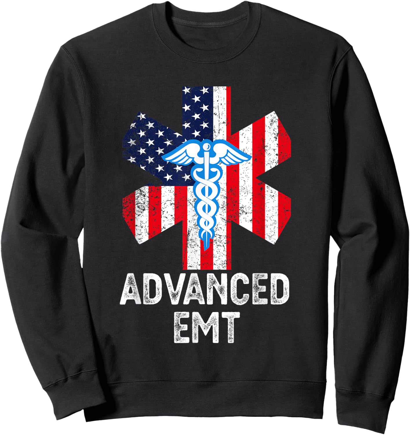 American Flag USA Advanced EMT AEMT Medical Technician Women Men Sweatshirt - Sweatshirt | Black