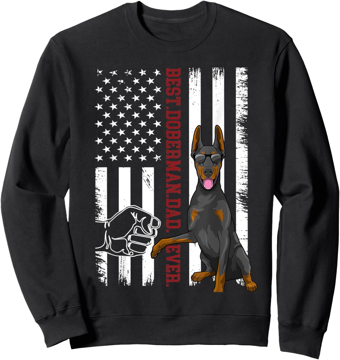 Doberman Pinscher Dad Dog American Flag Outfit Sweatshirt - Sweatshirt | Black