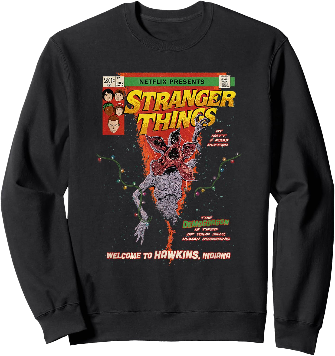 Stranger Things Retro Distressed Demogorgon Comic Book Sweatshirt - Sweatshirt | Black