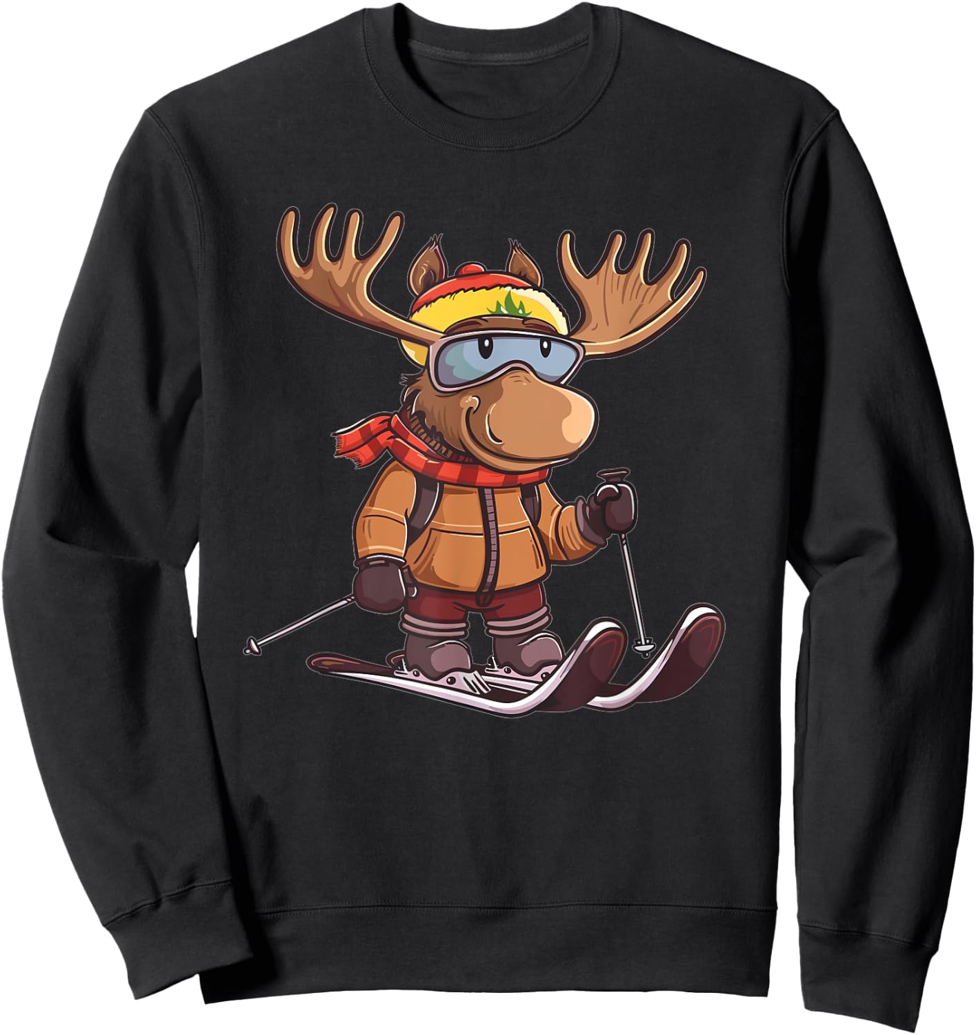 Cute Skiing Moose Sweatshirt - Sweatshirt | Black