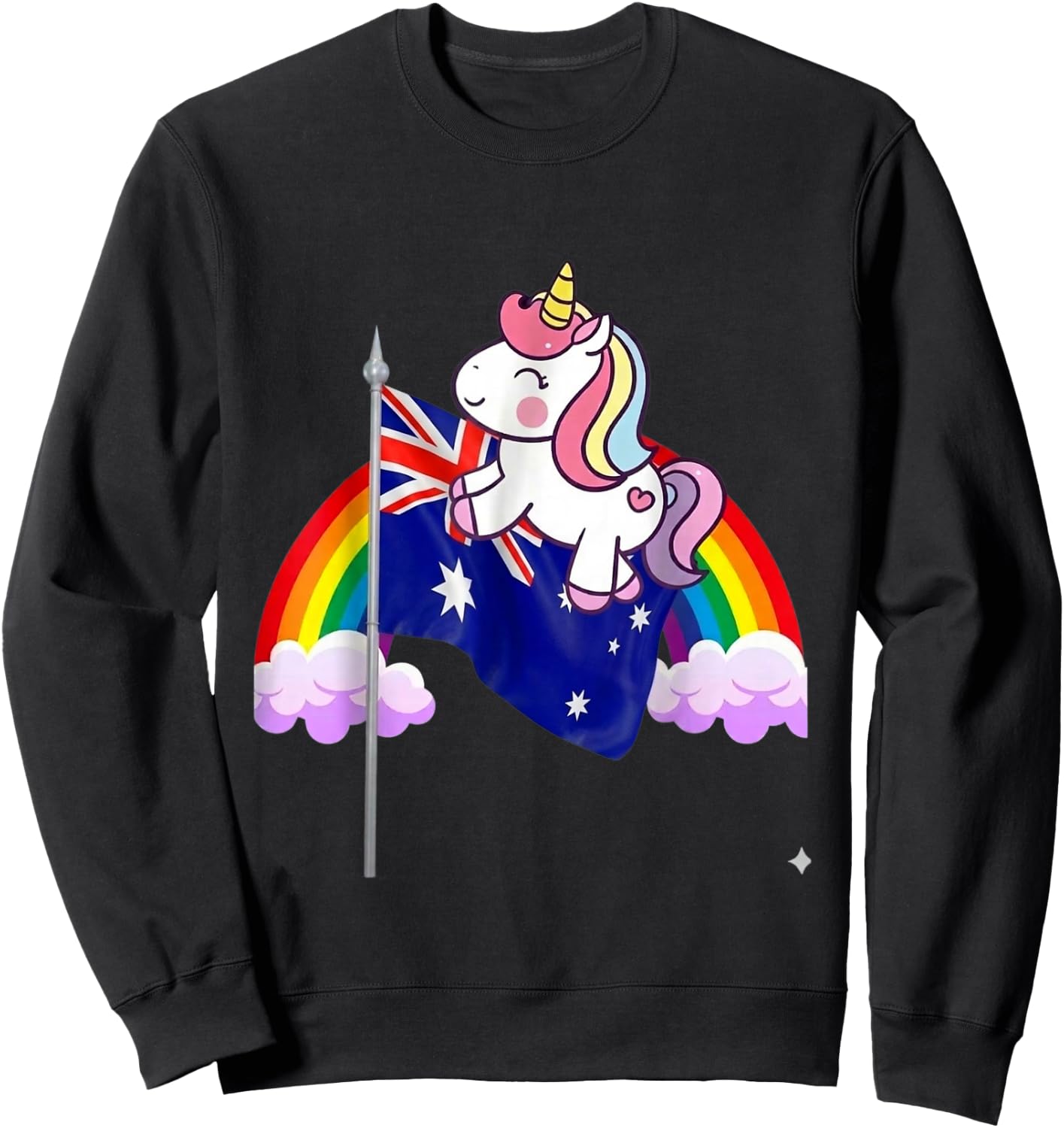Unicorn Riding Australia Flag Funny Rainbow Australian Sweatshirt - Sweatshirt | Black