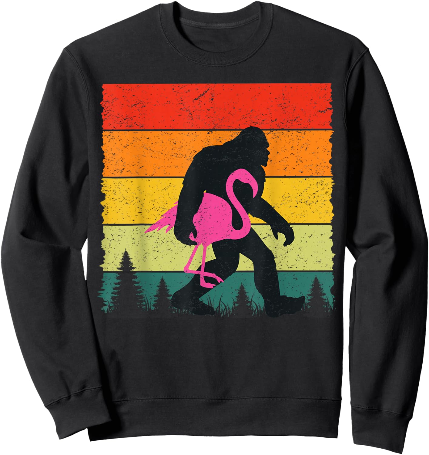 Bigfoot Sasquatch Pink Flamingo Aloha Beach Hawaiian Party Sweatshirt - Sweatshirt | Black