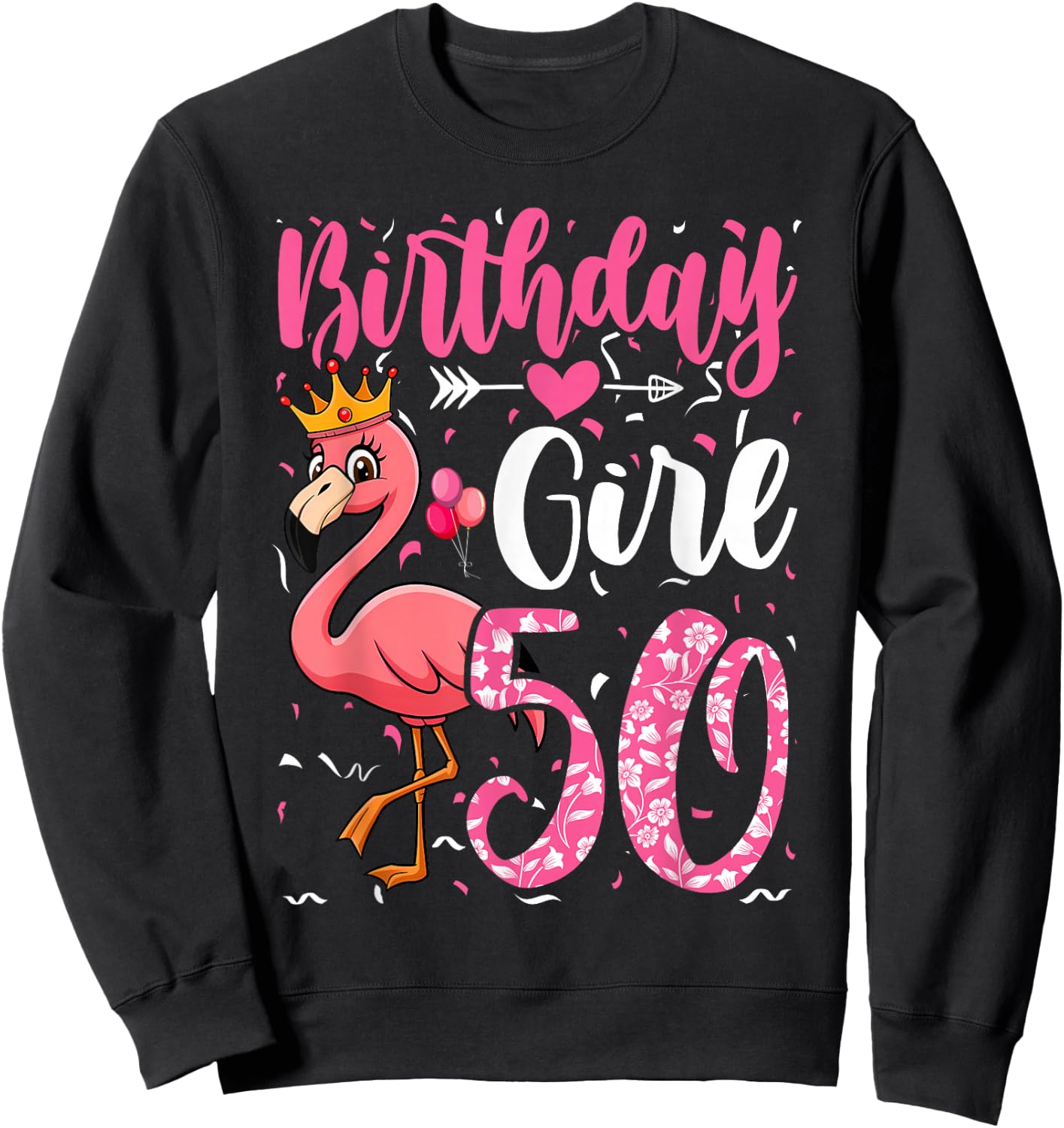 50th Birthday Flamingo Fan 50 Year Old Women 50th Bday Sweatshirt - Sweatshirt | Black