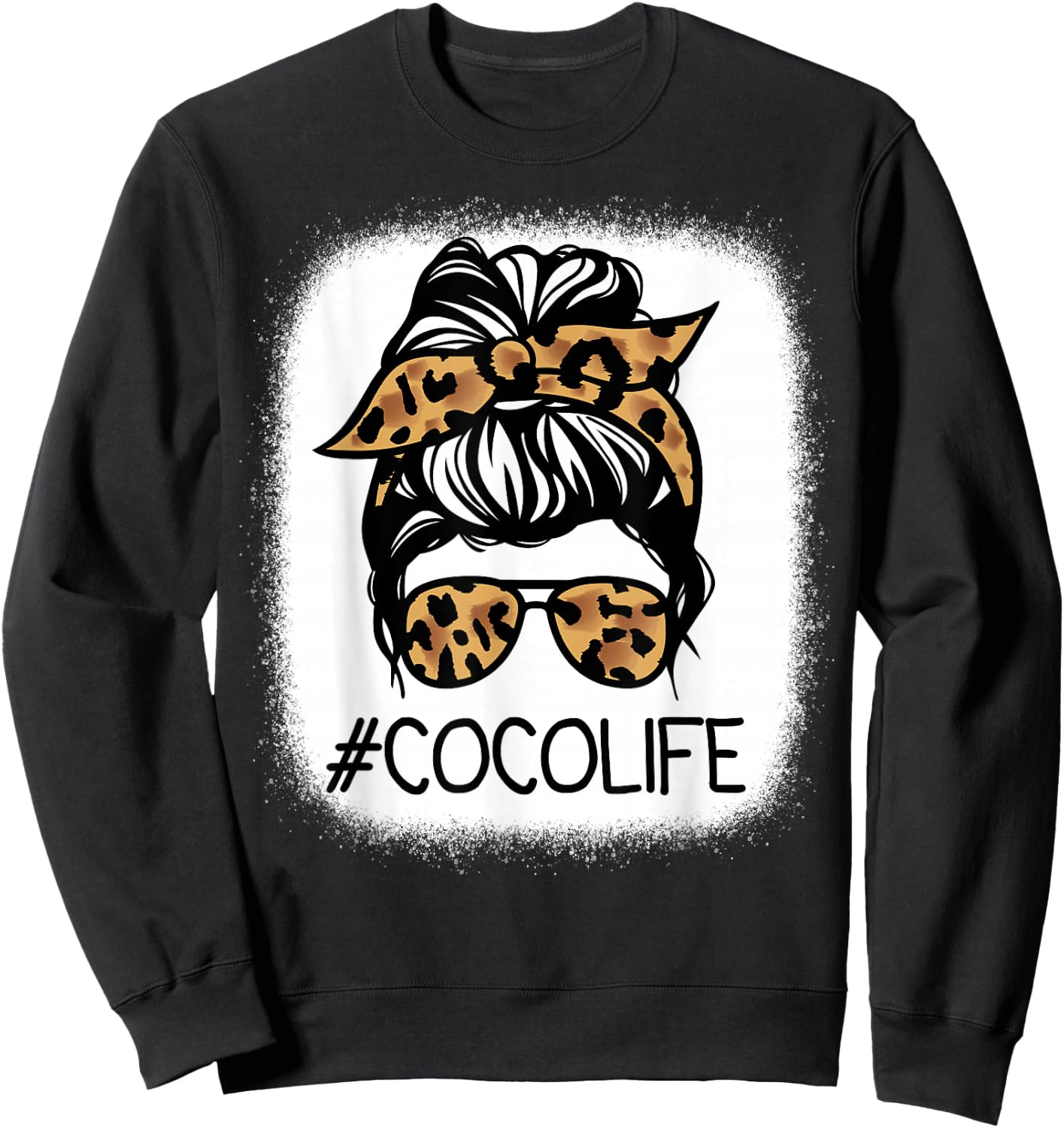 COCO Leopard Messy Bun Mother's Day for Grandmothers Sweatshirt - Sweatshirt | Black