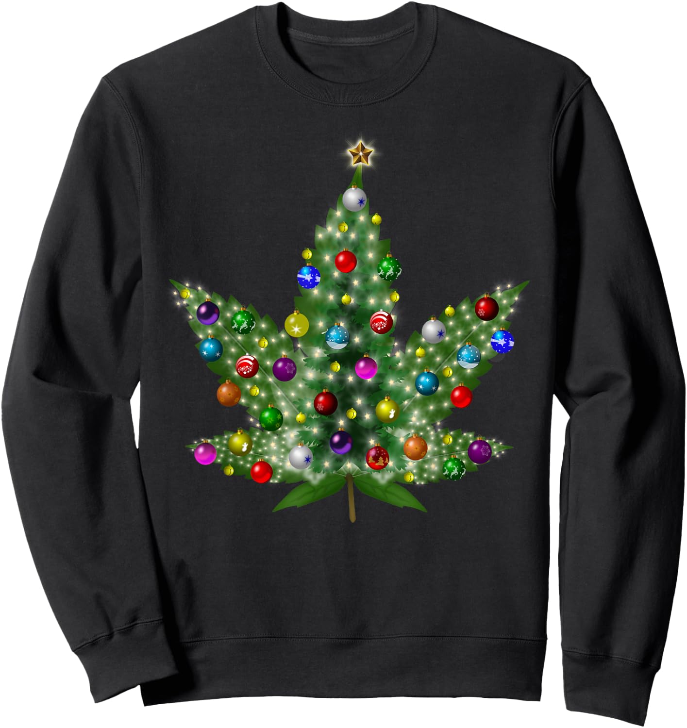Weed Leaf Christmas Tree Pot Marijuana THC Vape Reefer Hippy Sweatshirt - Sweatshirt | Black