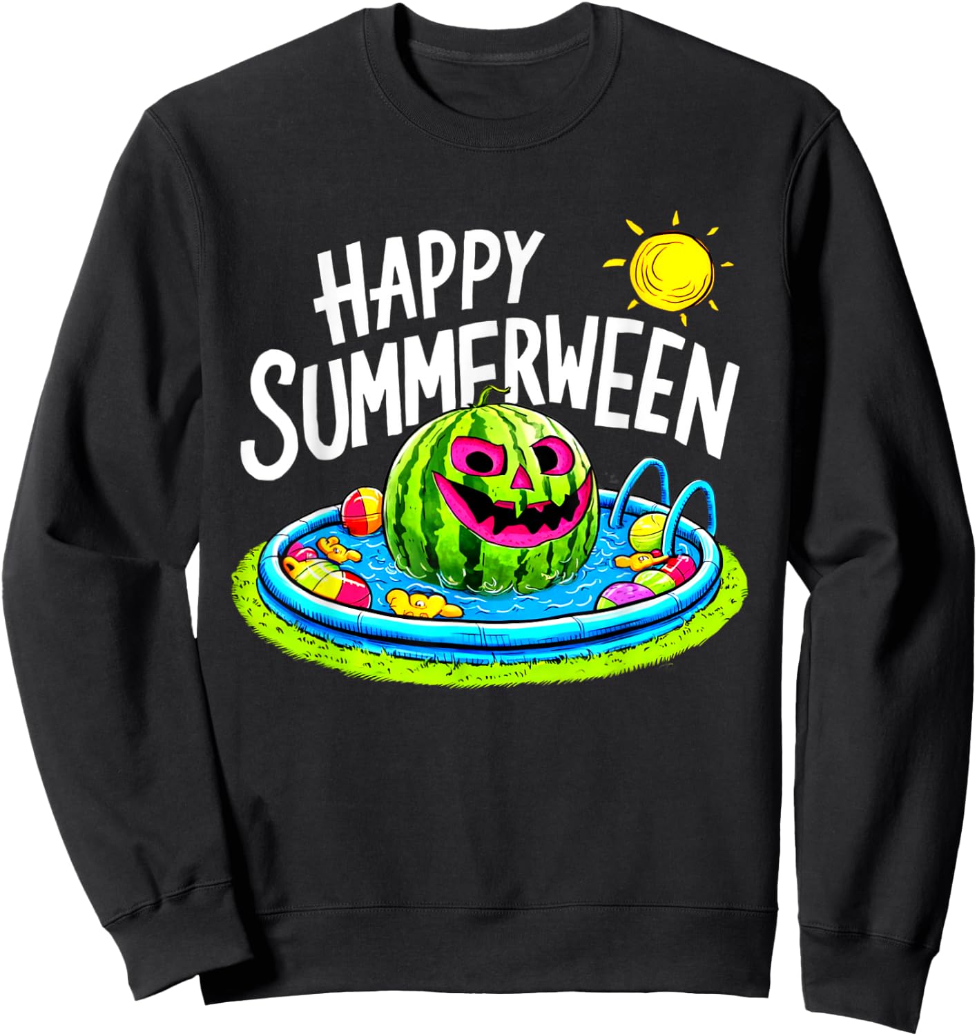 Happy Summerween Summer Watermelon Jack-o-lantern Halloween Sweatshirt - Sweatshirt | Black
