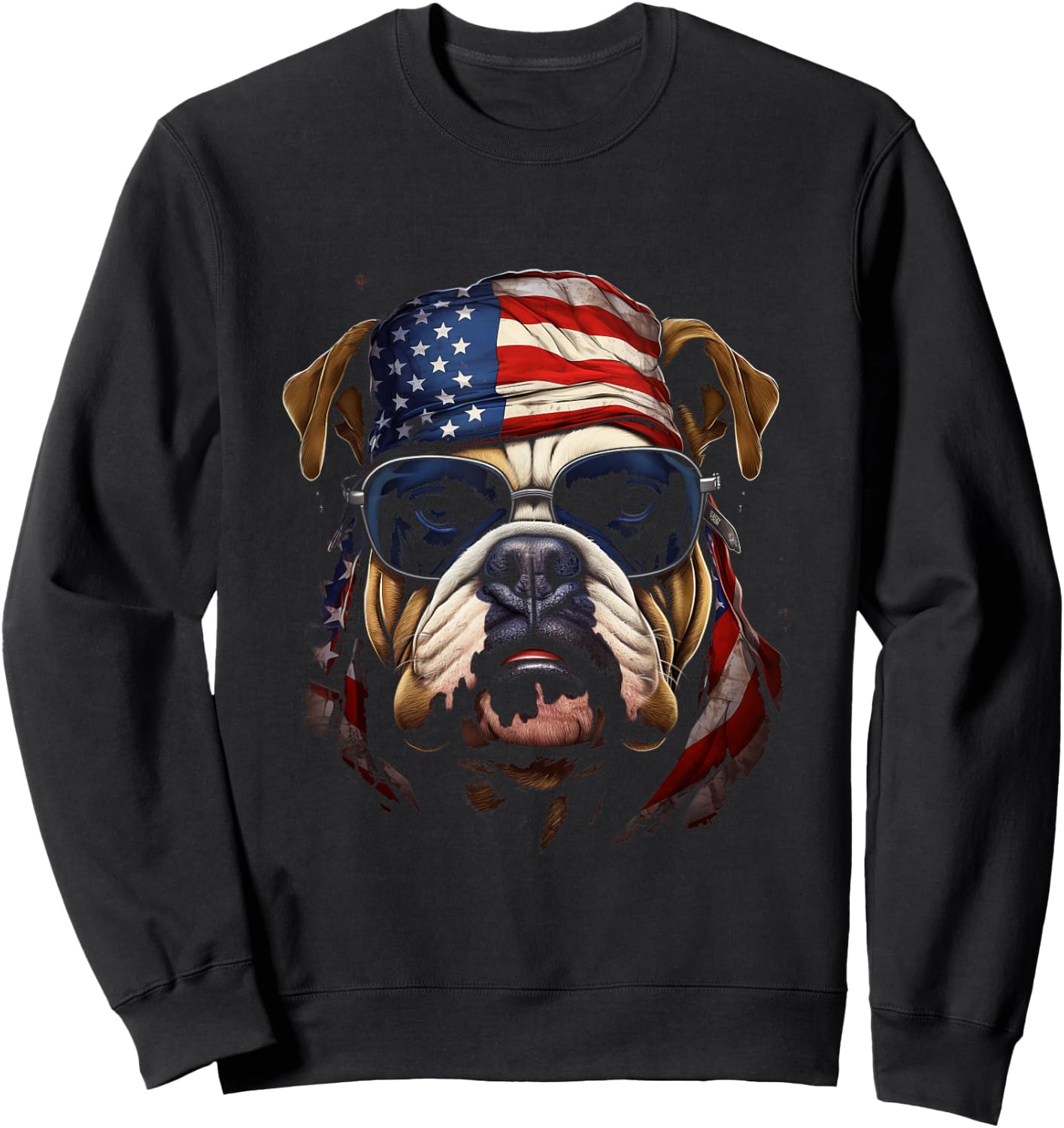 Bulldog Wearing American Flag Bandana Patriotic Paws Sweatshirt - Sweatshirt | Black