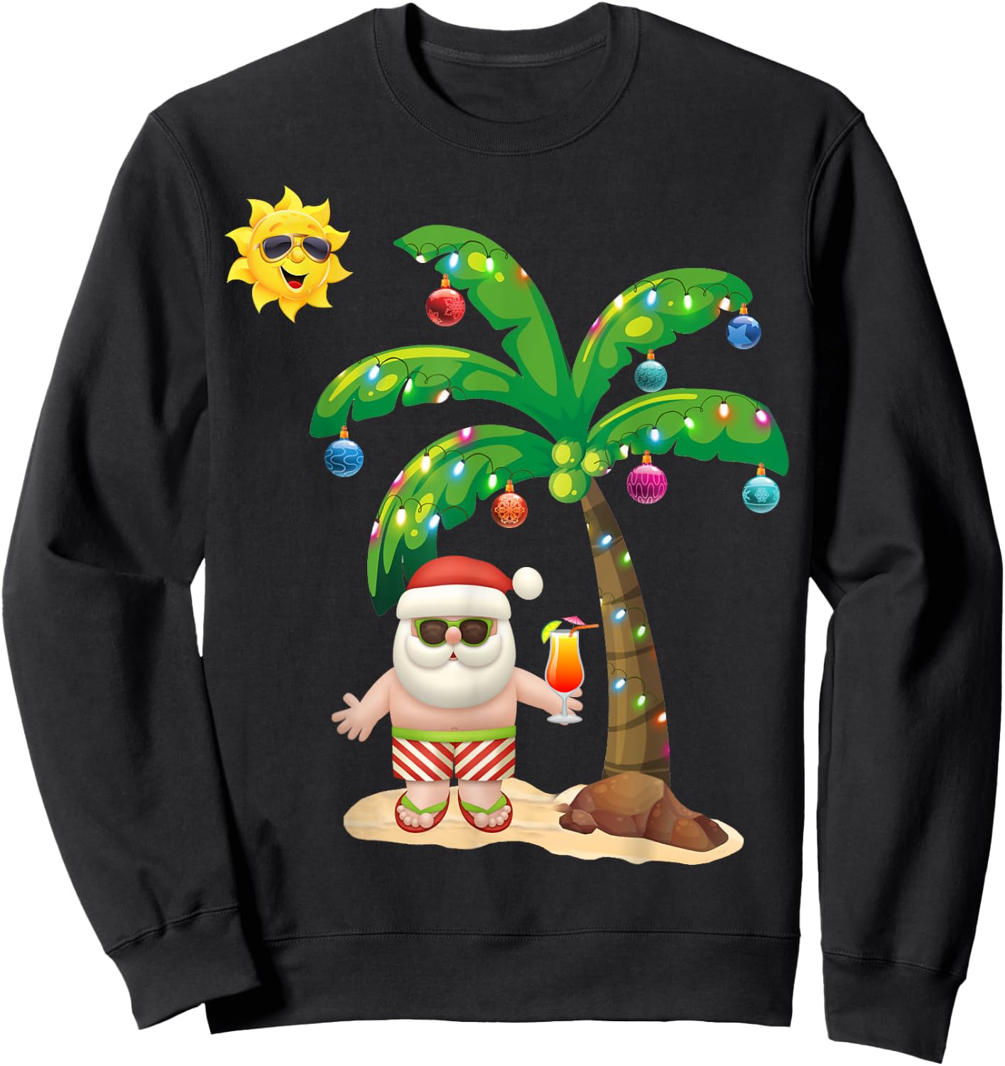 July Christmas Palm Tree Mid Year Santa Claus Beach Sweatshirt - Sweatshirt | Black