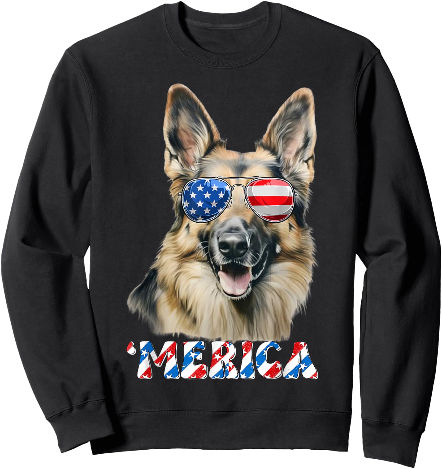German Shepherd Dog Merica US Flag 4Th Of July Patriotic Sweatshirt - Sweatshirt | Black