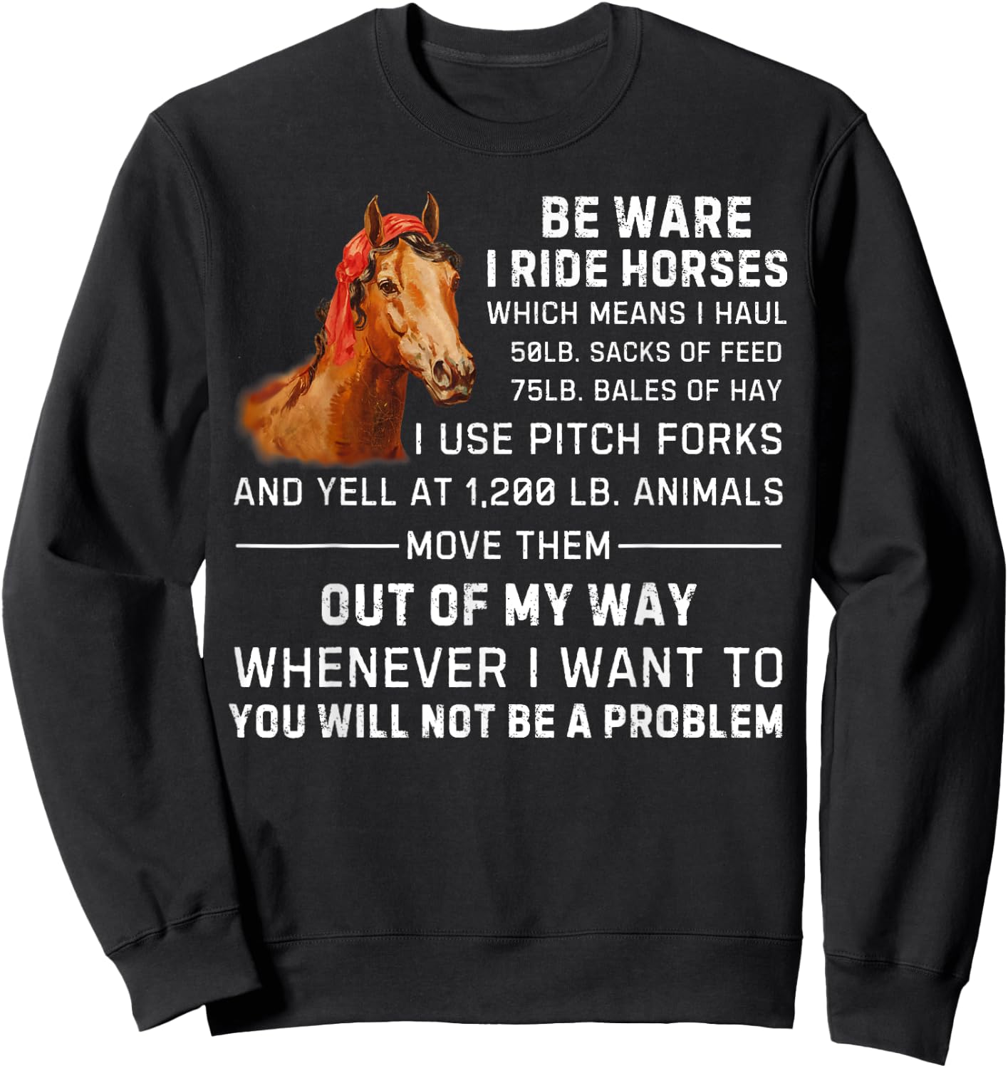 Beware I Ride Horse for Horse Lover Horse Riding Funny Horse Sweatshirt - Sweatshirt | Black