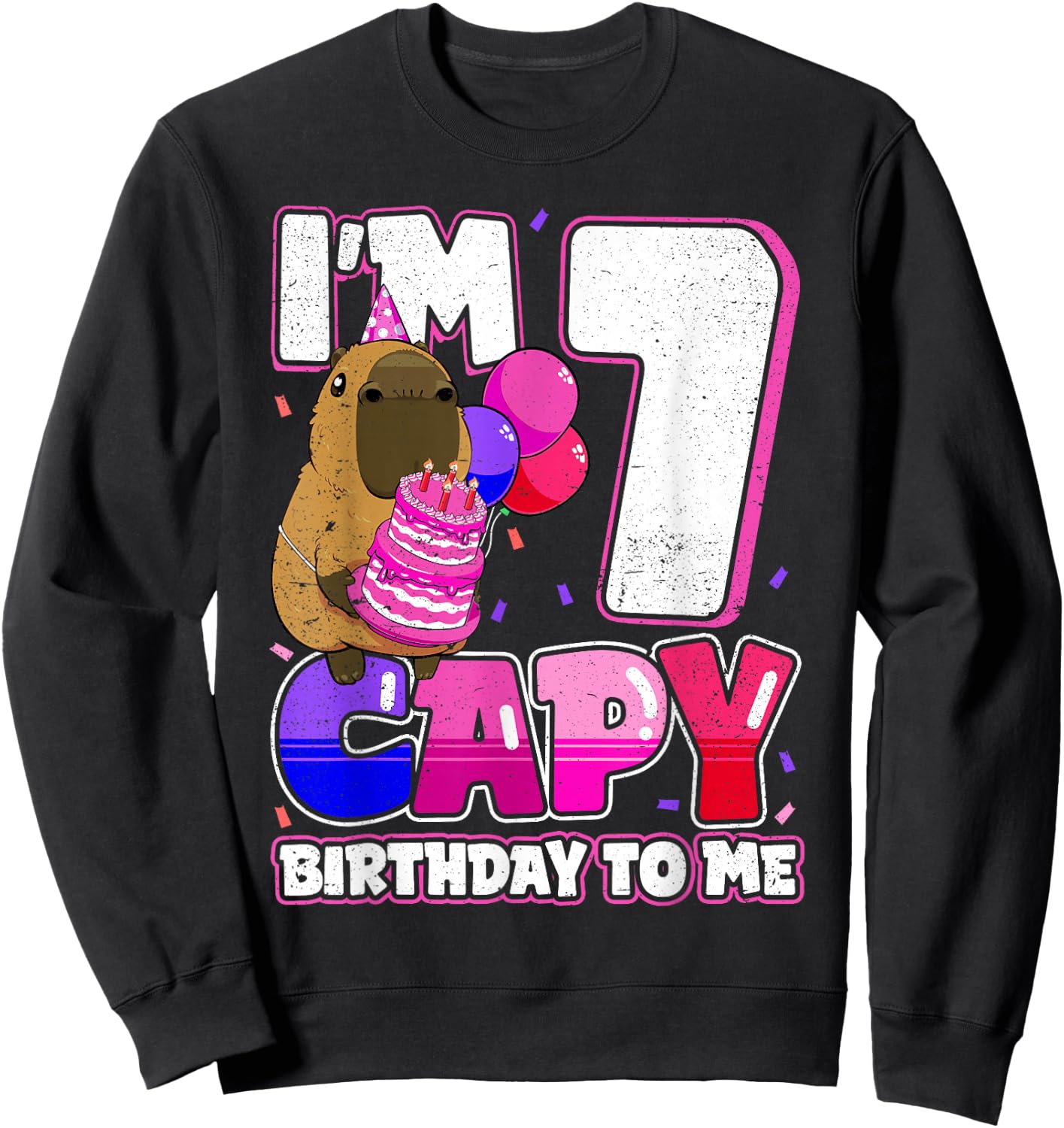7 Years Capy Birthday to me Girls 7th Birthday Capybara Sweatshirt - Sweatshirt | Black