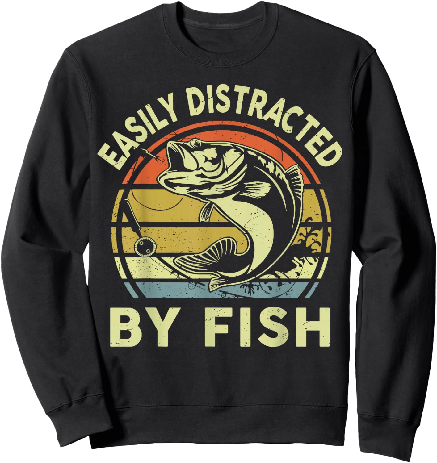 Easily Distracted by Fish Funny Youth Boy Bass Fishing Humor Sweatshirt - Sweatshirt | Black