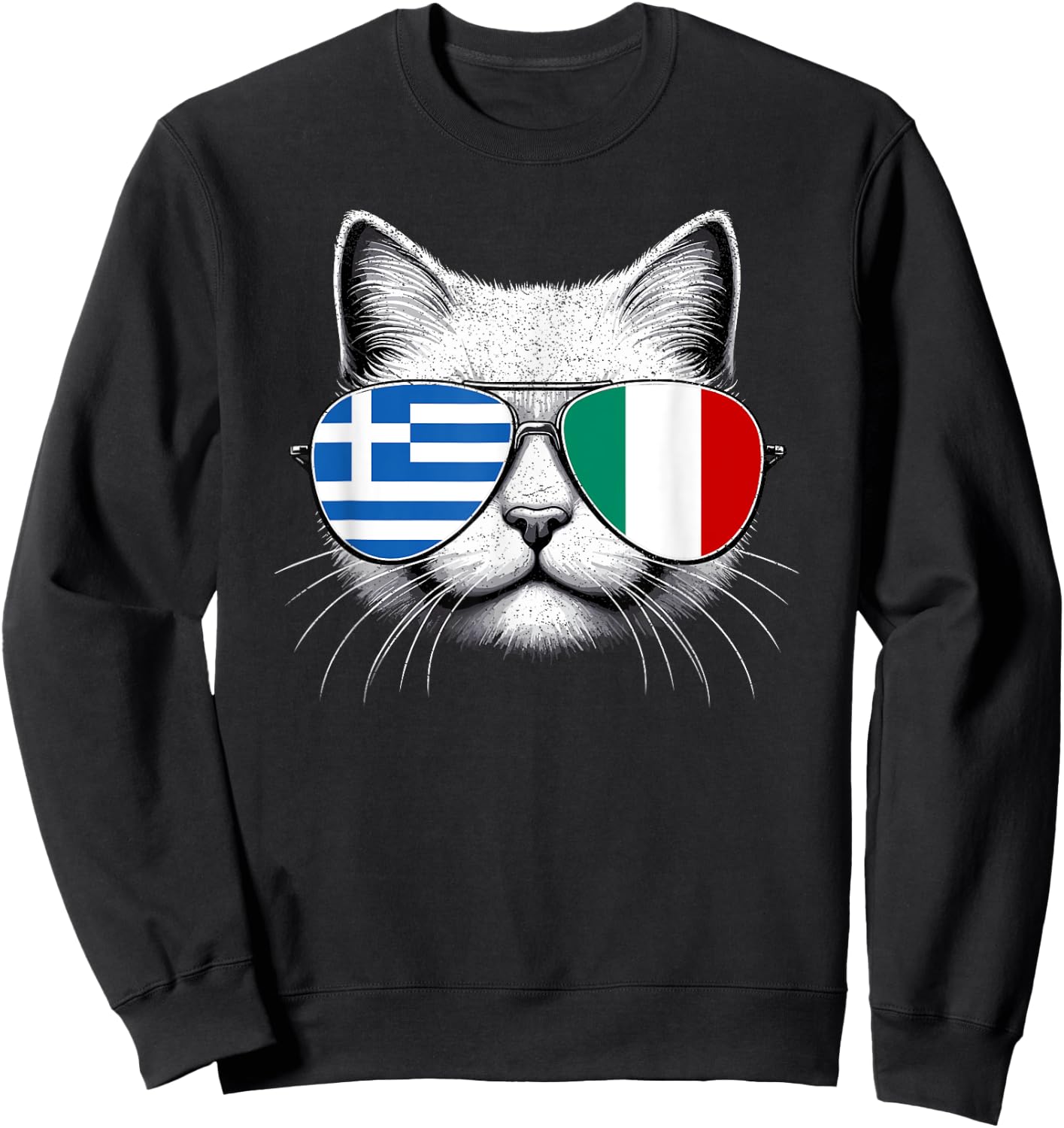 Greek Italian Flag Funny Cat Greece Italy Mix Heritage Sweatshirt - Sweatshirt | Black