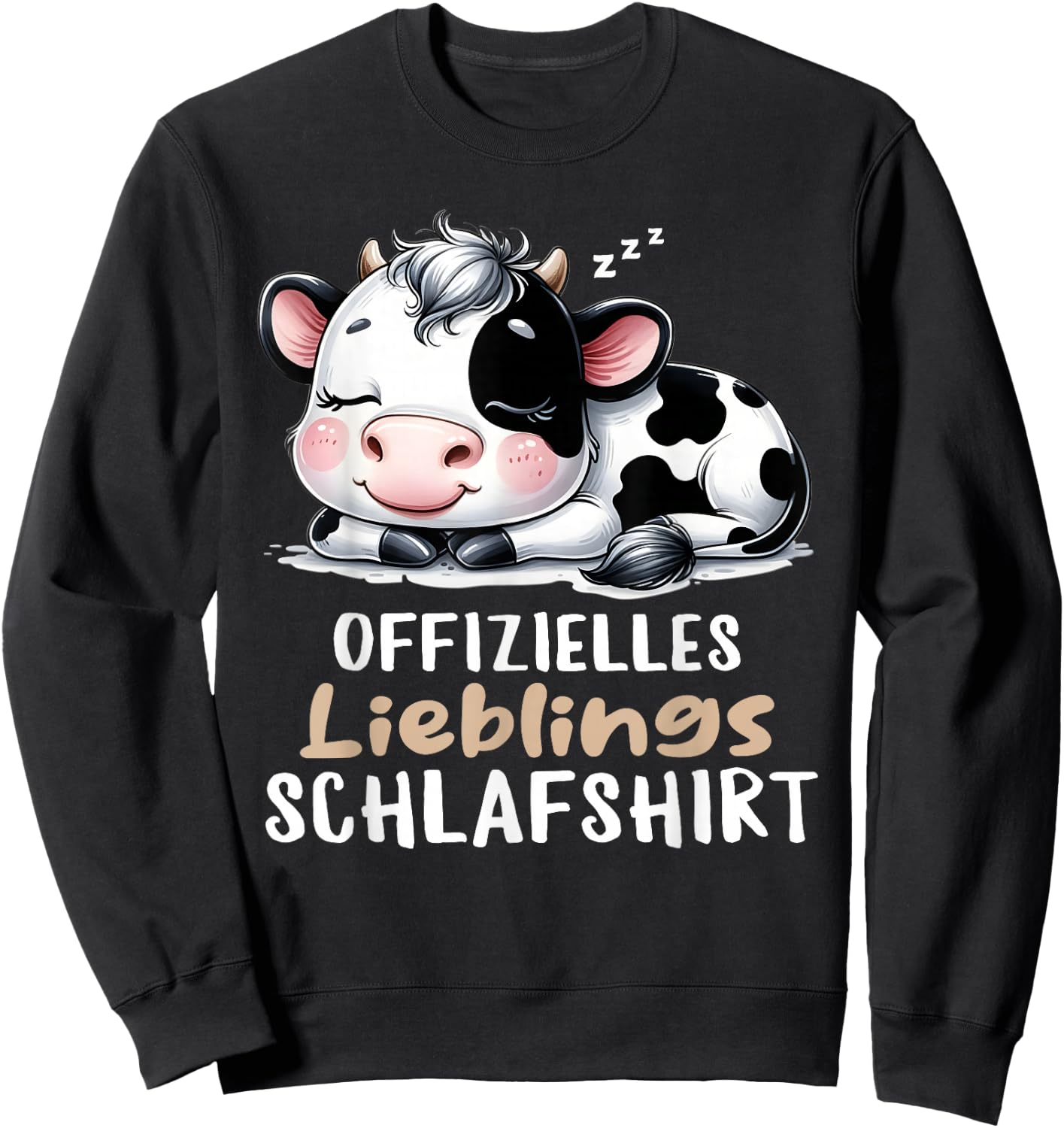 Cow Sleep Shirt Pyjamas Ladies Girls Tired Cow , black Sweatshirt - Sweatshirt | Black
