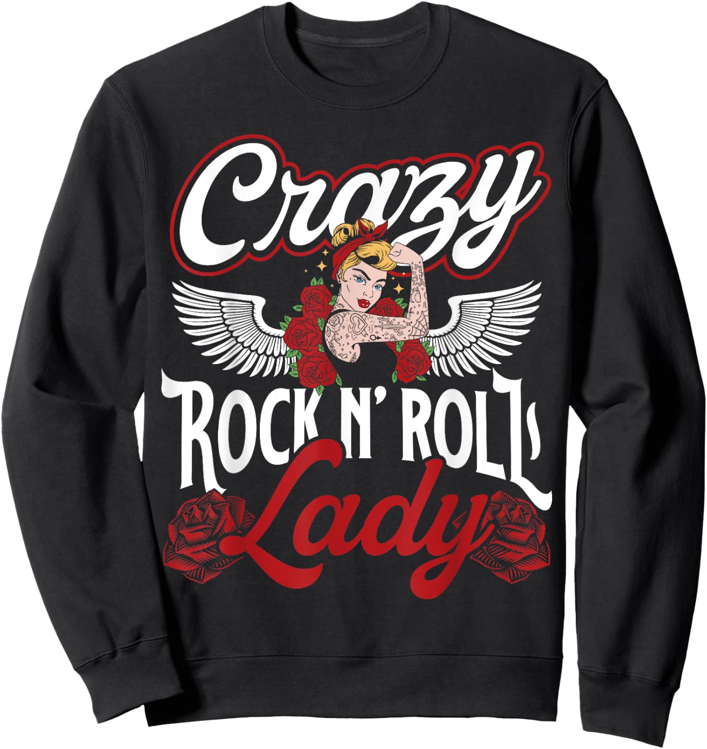 Crazy Rock N'Roll Lady Rockabella , black Sweatshirt - Sweatshirt | Black