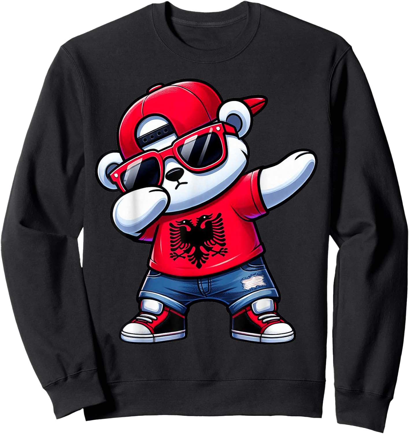 Albanian Bear Albania Dabbing Boys Kids 2024 , black Sweatshirt - Sweatshirt | Black