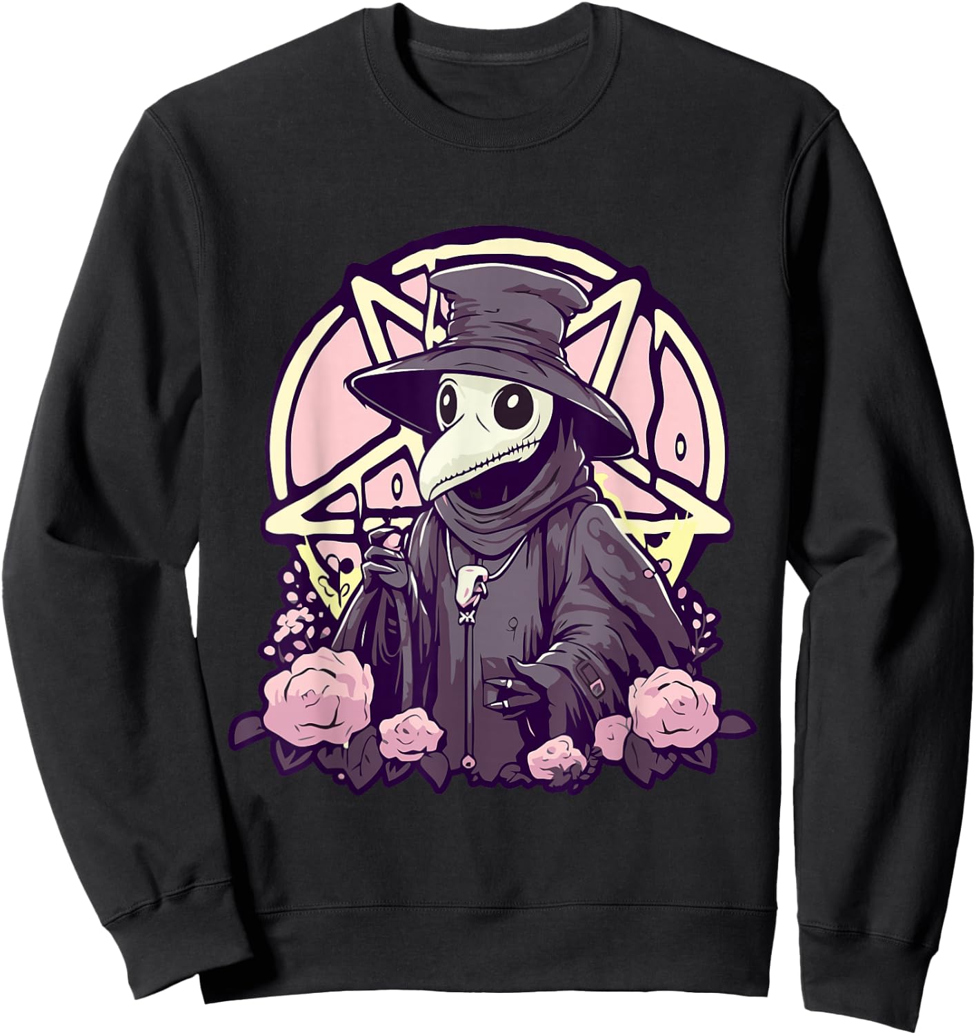 Pastel Goth Gruselige Pest Doctor Rosen und Pentagramm Kawaii Sweatshirt - Sweatshirt | Black