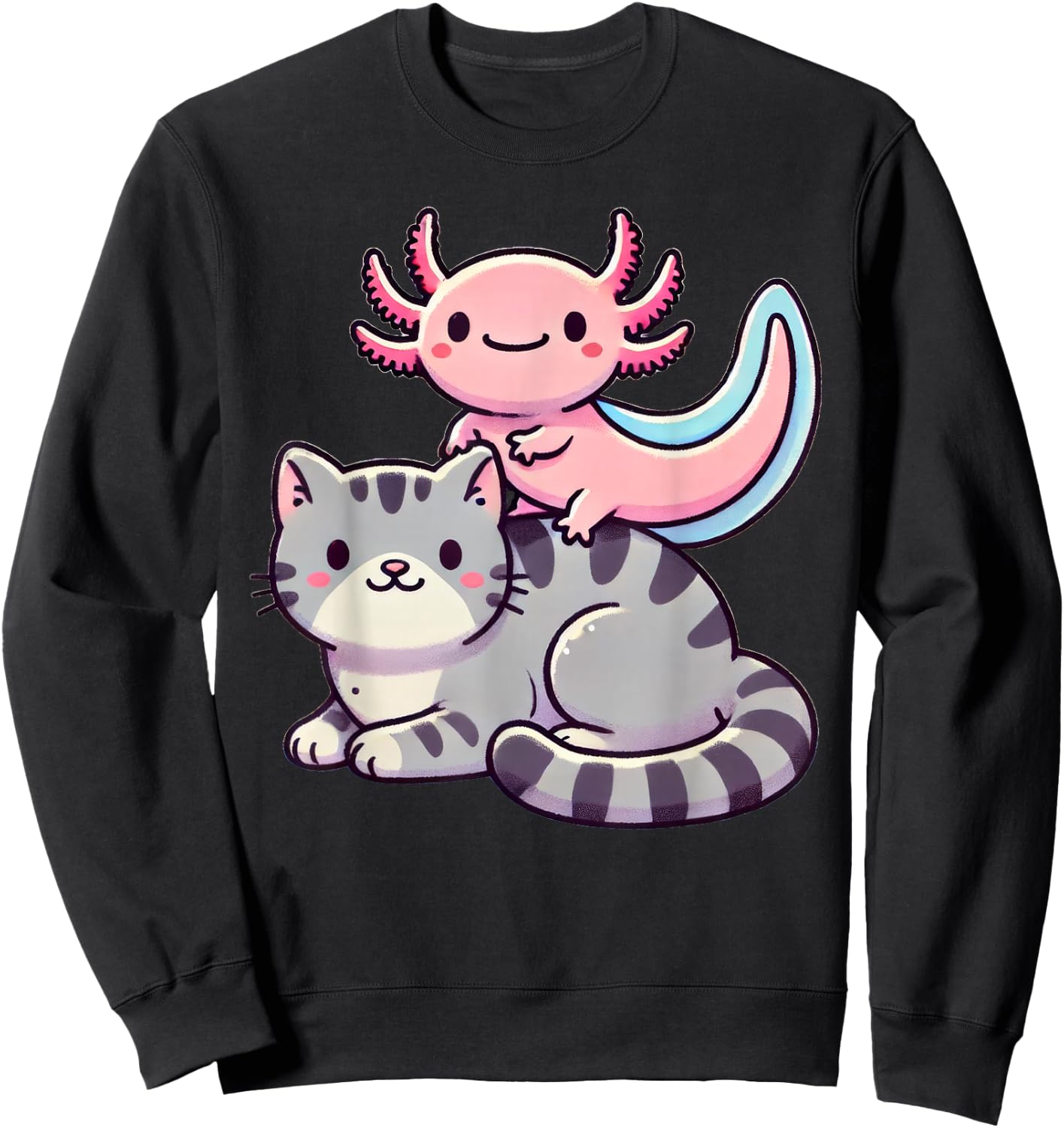 Anime Kawaii Axolotl Cat Kitten , Small, Black Sweatshirt - Sweatshirt | Black