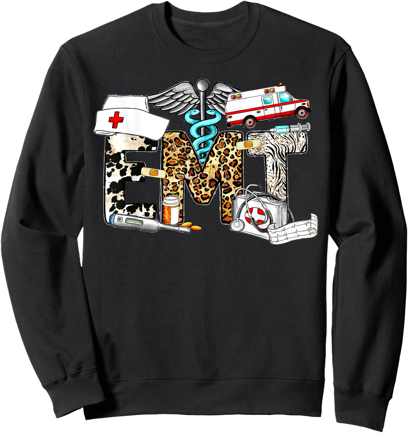 Retro Leopard EMT Emergency Medical Technician Paramedic Sweatshirt - Sweatshirt | Black