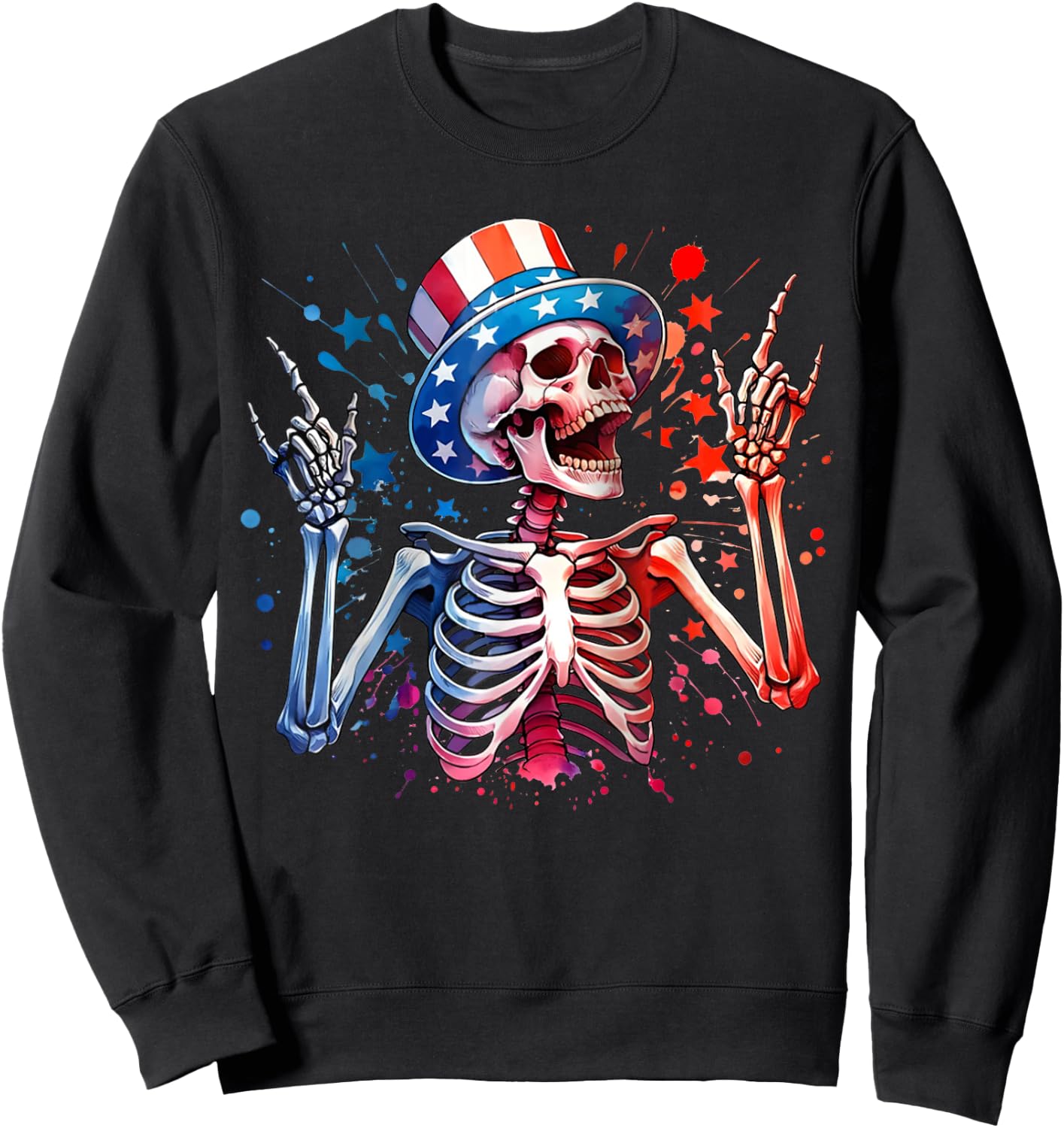 Party in The USA Rock Hand July 4th Funny American Skeleton Kids Men Sweatshirt - Sweatshirt | Black