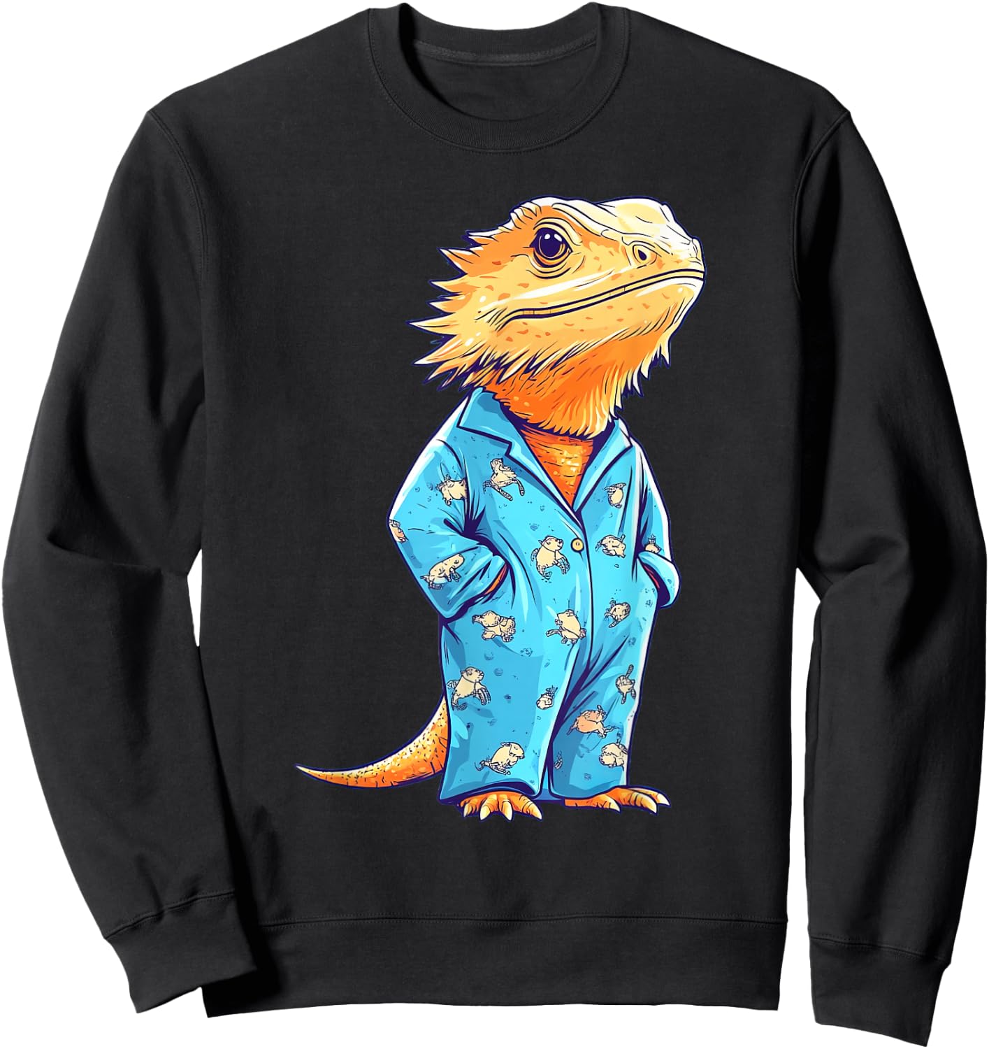 Funny Bearded Dragon Wearing Pajamas Sweatshirt - Sweatshirt | Black