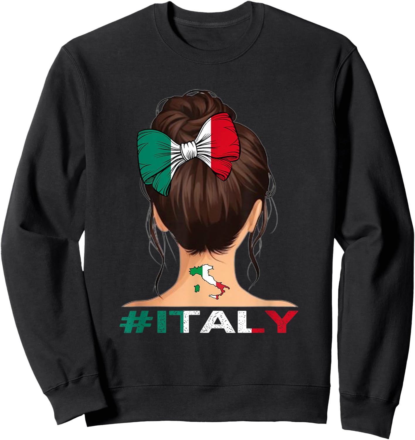 Italian Flag - Italy Girl Messy Bun , black Sweatshirt - Sweatshirt | Black