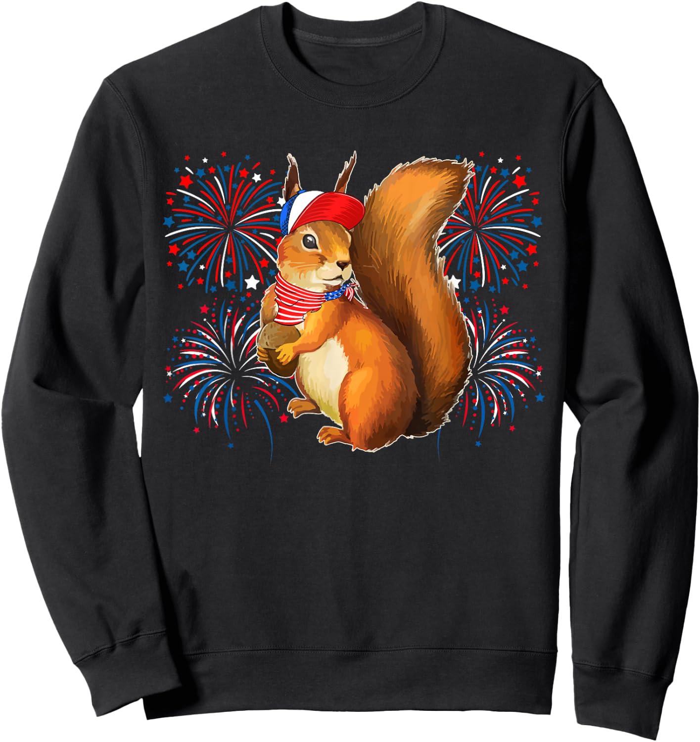 Squirrel 4th Of July American Flag Fireworks Costume Animal Sweatshirt - Sweatshirt | Black