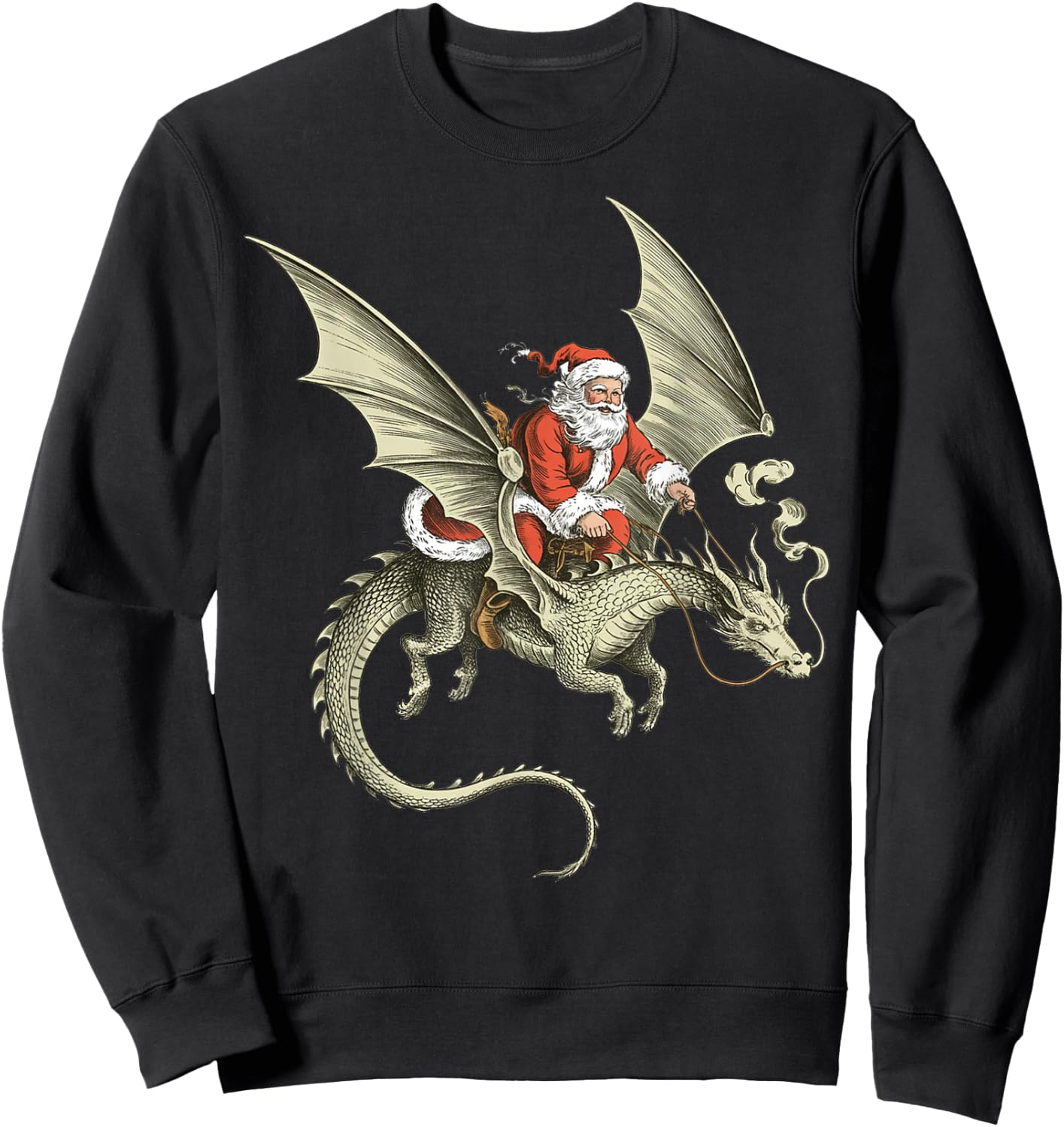 Vintage Viking Pagan Christmas - Classic Santa Riding Dragon Sweatshirt - Sweatshirt | Black