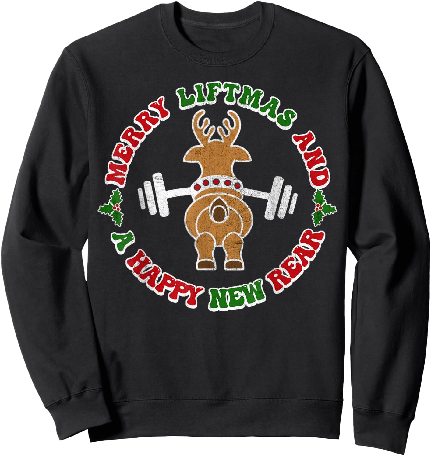 Retro Christmas Shirt Merry Liftmas and A Happy New Rear Sweatshirt - Sweatshirt | Black