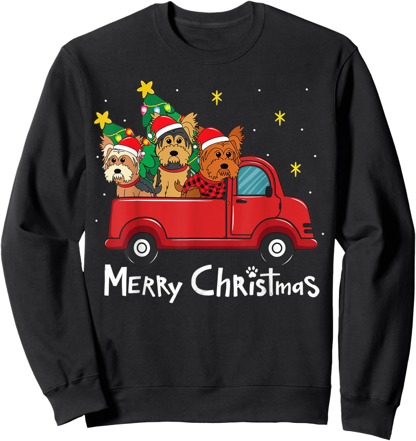 Yorkshire Yorkie Christmas Truck Tree Mom Dad Xmas Dog Gift Women Kids Sweatshirt - Sweatshirt | Black