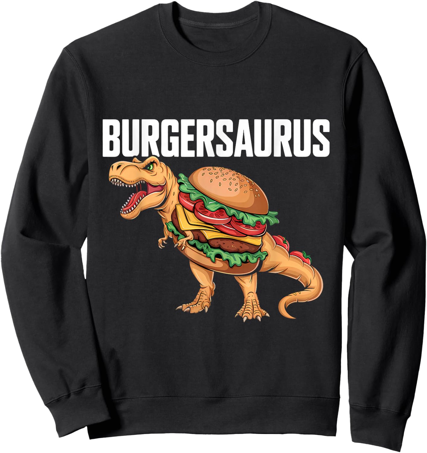Burger Dinosaur T-Rex Burger Dino Funny Fast Food Sweatshirt - Sweatshirt | Black