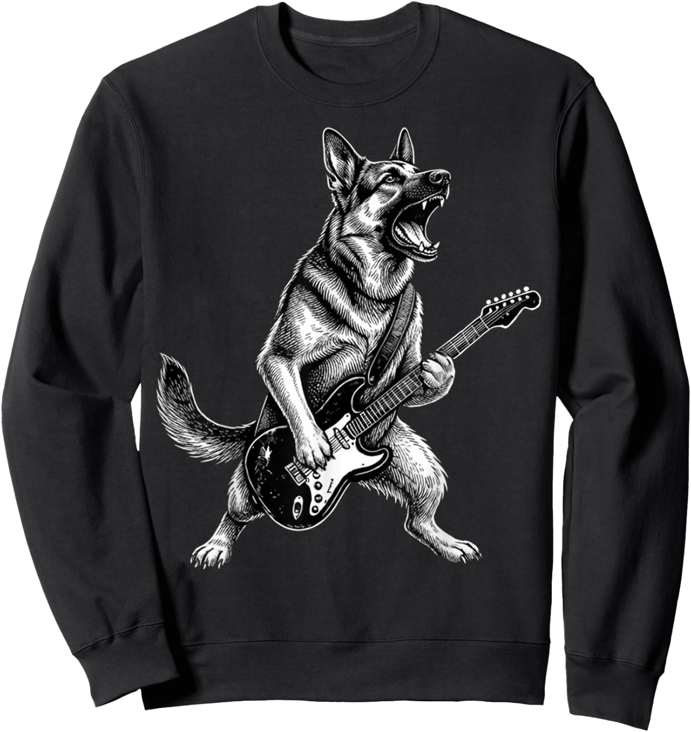 Funny German Shepherd Dog Playing Guitar Sweatshirt - Sweatshirt | Black