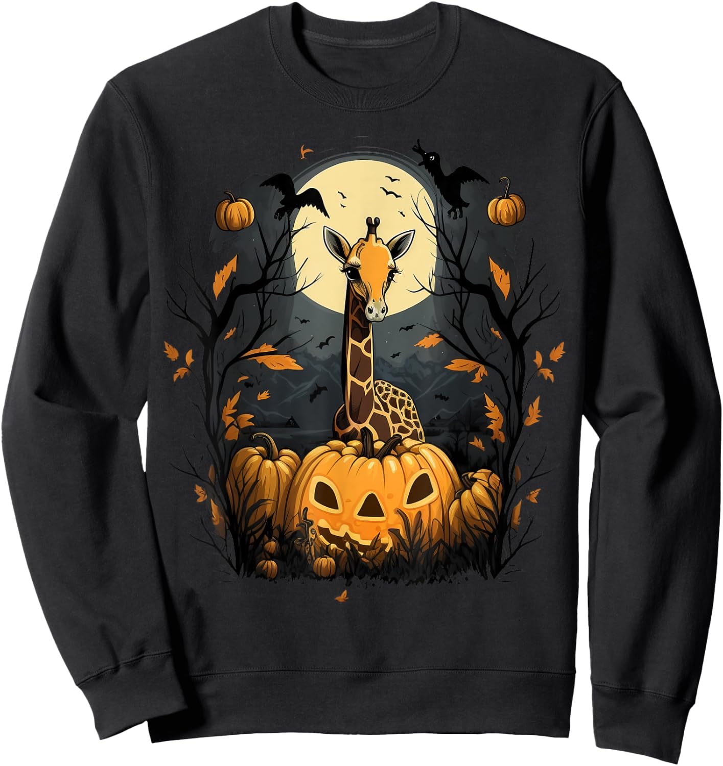 Pumpkin Giraffe Costume on Giraffe Halloween Sweatshirt - Sweatshirt | Black