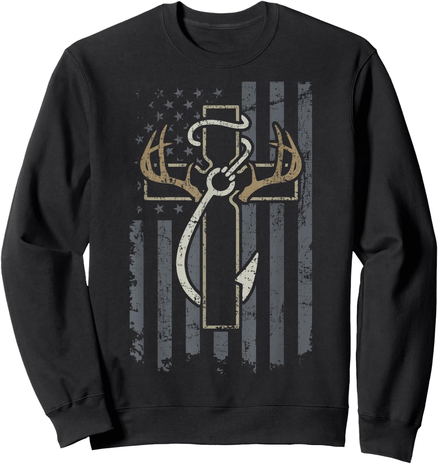 Faith Hunting Fishing - Christian Cross USA Hunter Fisherman Sweatshirt - Sweatshirt | Black