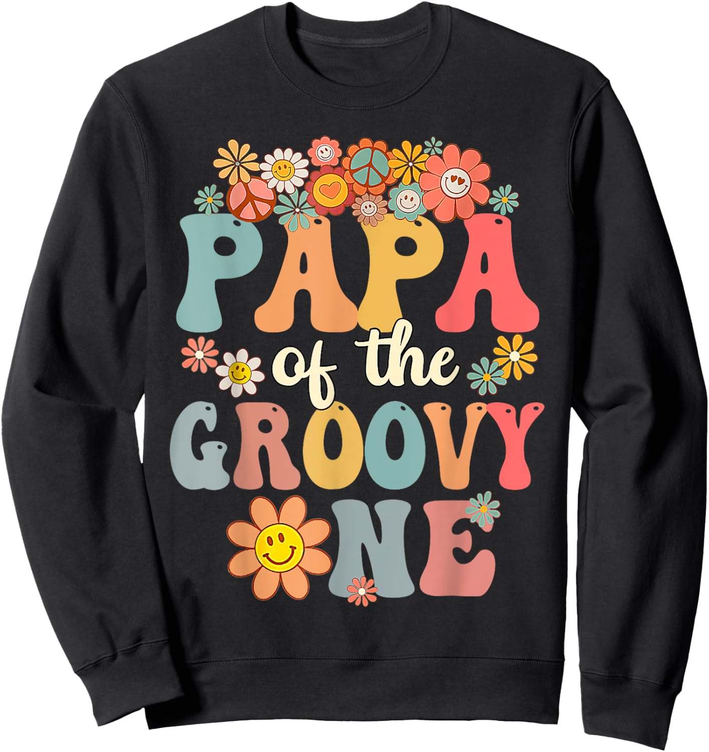 Retro Papa of Groovy One Matching Family 1st Birthday Party Sweatshirt - Sweatshirt | Black