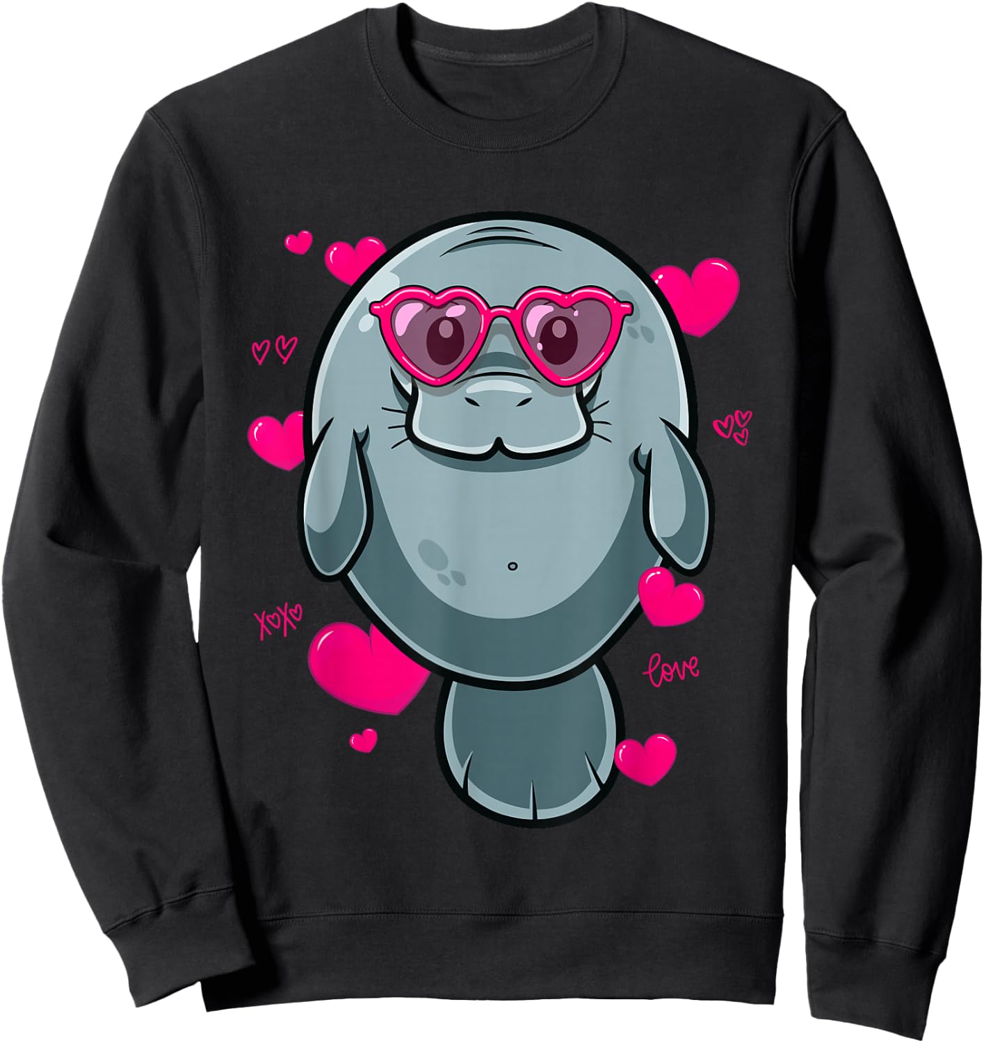 Cute Manatee Gift Girls Heart Glasses Manatee Valentine Sweatshirt - Sweatshirt | Black