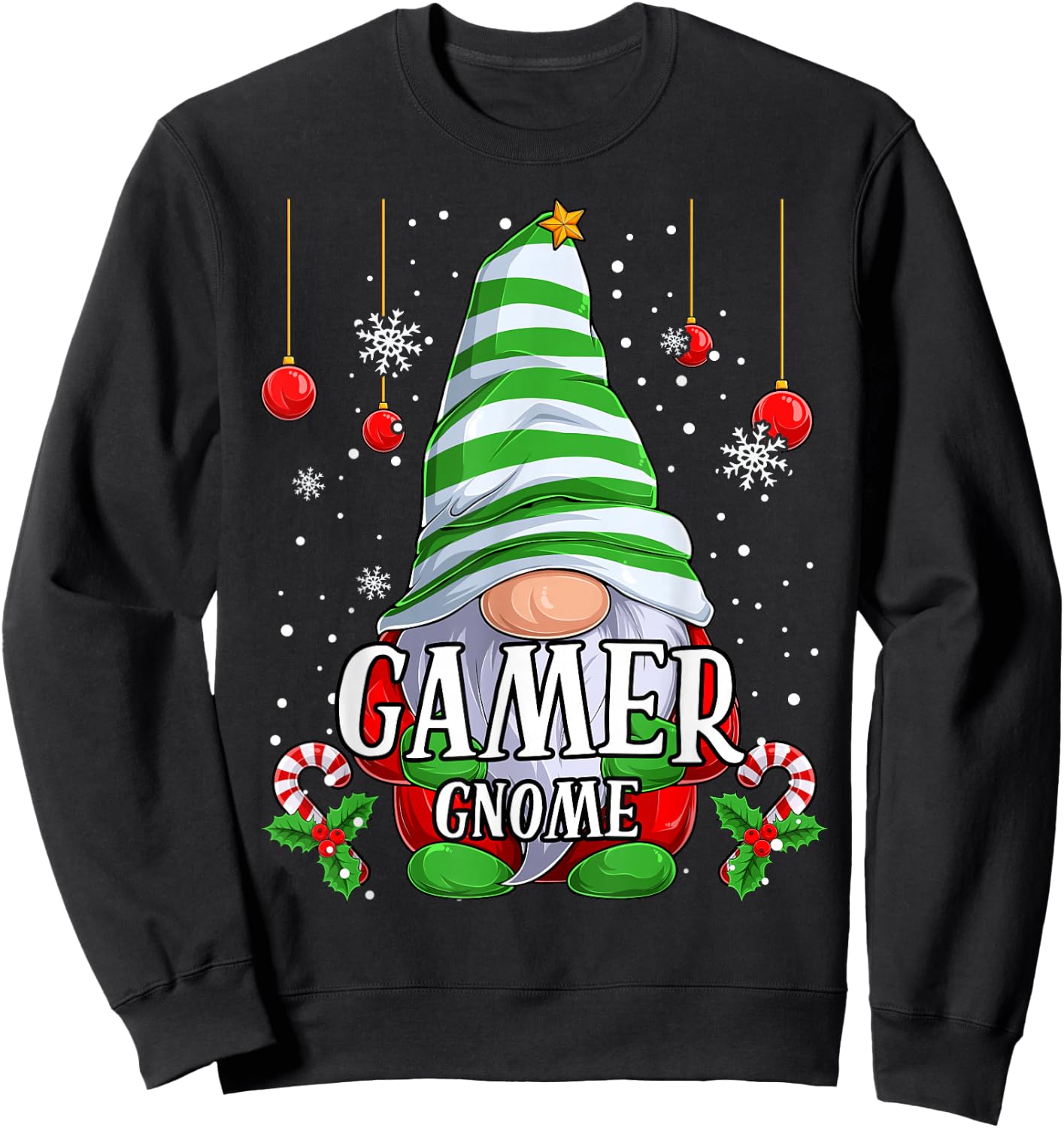 Gamer Gnome christmas pajamas matching family group Sweatshirt - Sweatshirt | Black