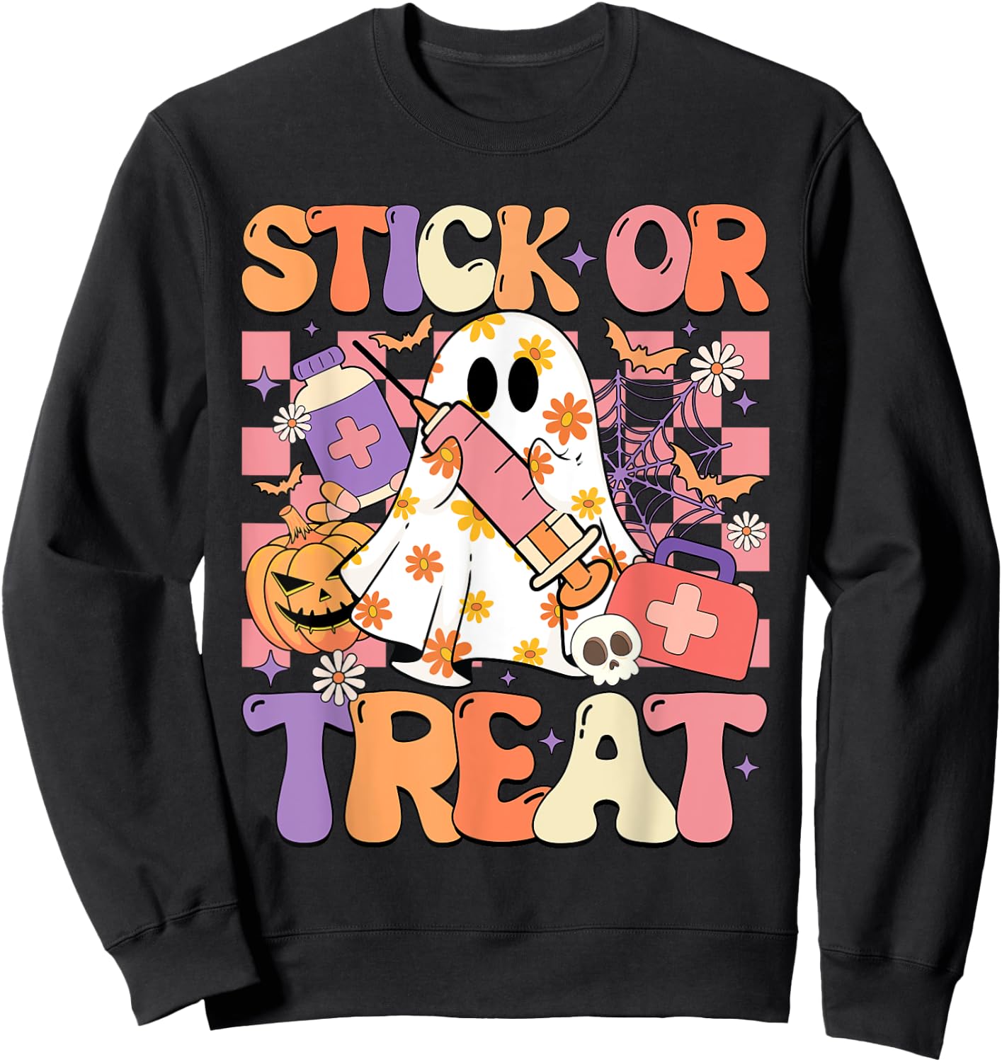 Stick Or Treat Phlebotomy Tech Syringe Trick Or Treat Day Sweatshirt - Sweatshirt | Black