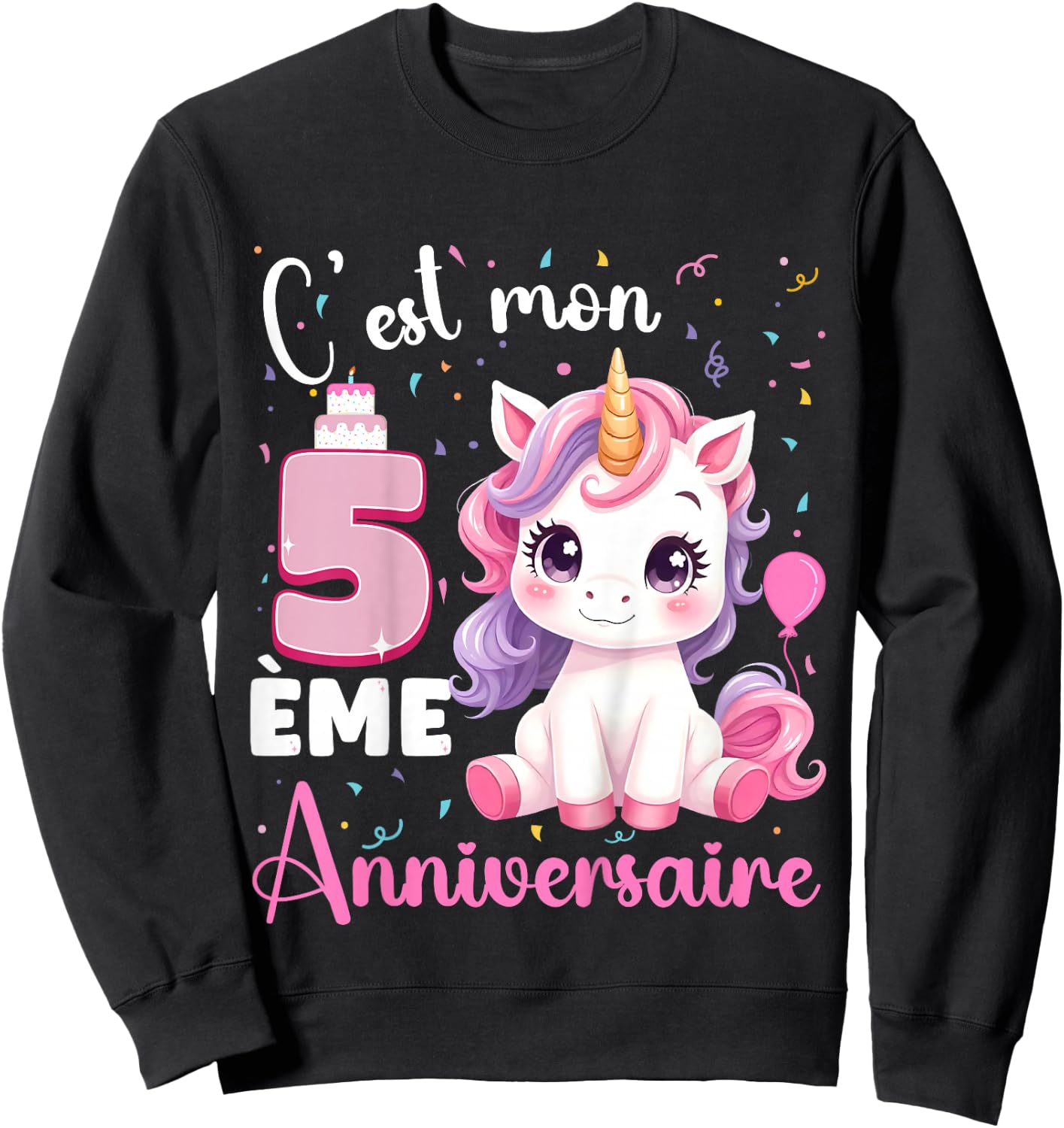 Enfant C'est Mon 5 ème Anniversaire Unicorn Birthday 5 Years , Black, 2 Sweatshirt - Sweatshirt | Black