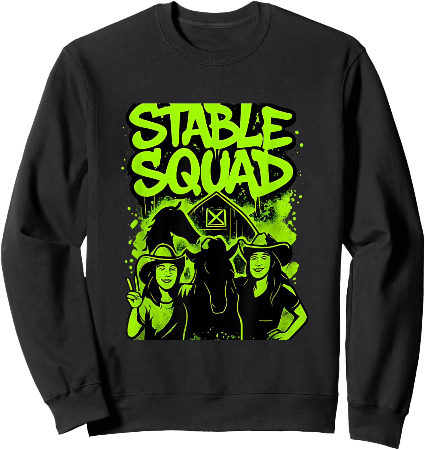 Stable Squad - Neon Green Horse Pattern Sweatshirt - Sweatshirt | Black