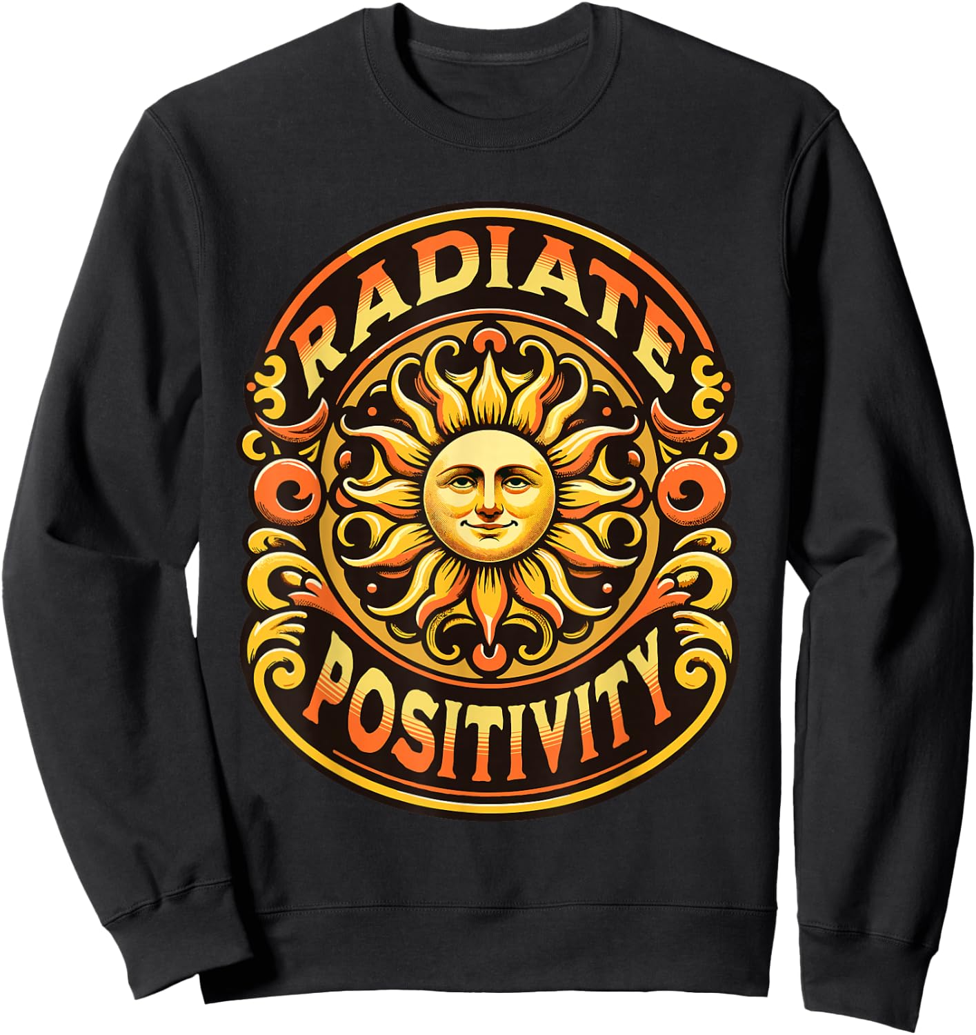 Radiate Positivity Vintage Sun Inspirational Motivational Sweatshirt - Sweatshirt | Black