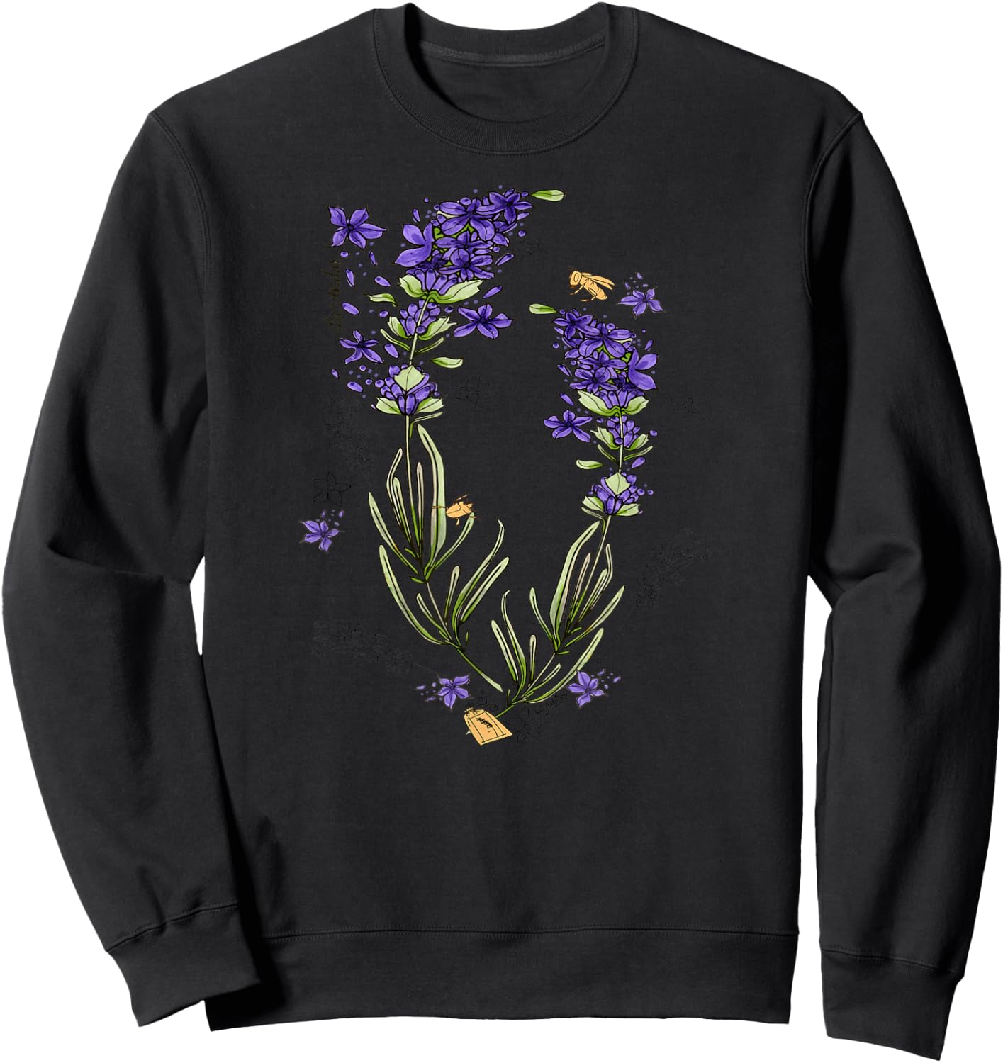 Lavender Purple Flowers Herb Field Botanical Stems Sweatshirt - Sweatshirt | Black