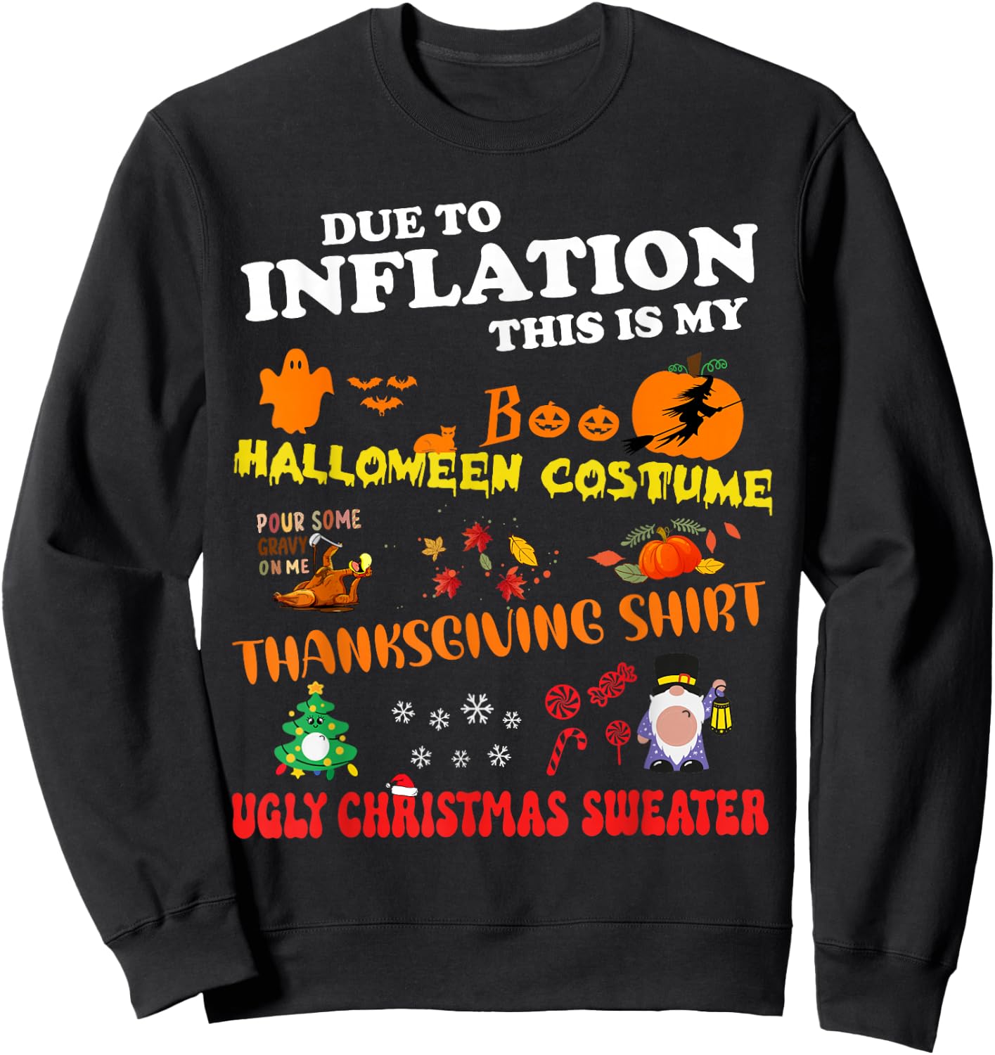 Due To Inflation This Is My Halloween Thanksgiving Christmas Sweatshirt - Sweatshirt | Black