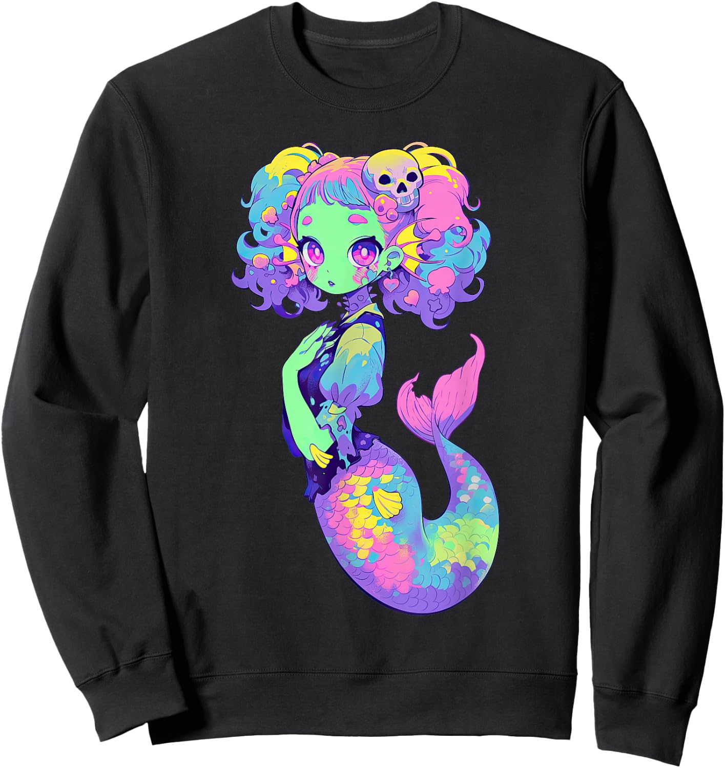 Kawaii Pastel Goth Creepy Cute Witchy Zombie Mermaid Sweatshirt - Sweatshirt | Black