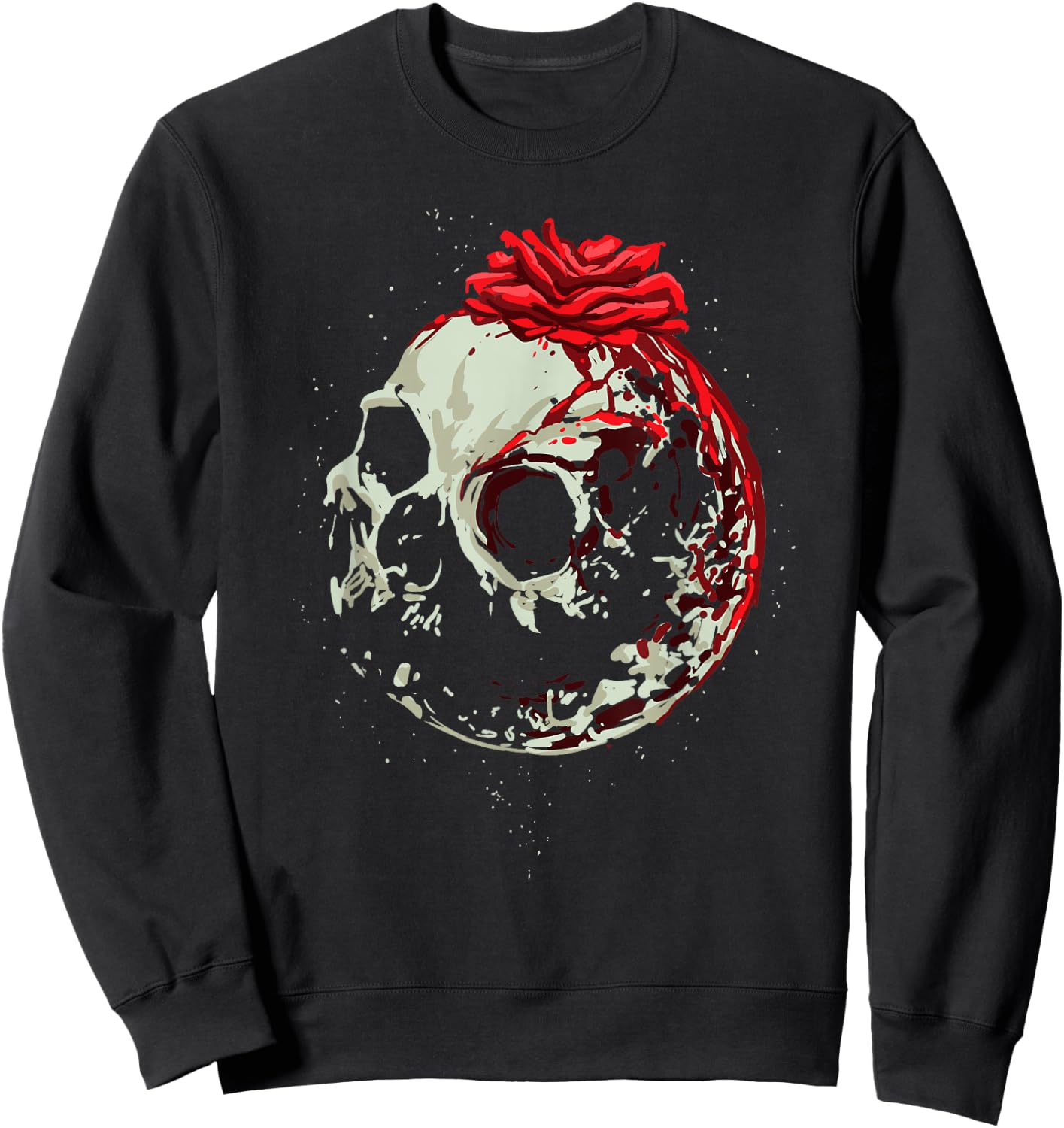 Moon, Rose & Skull shirt Great Gothic Occult Satanic Design Sweatshirt - Sweatshirt | Black