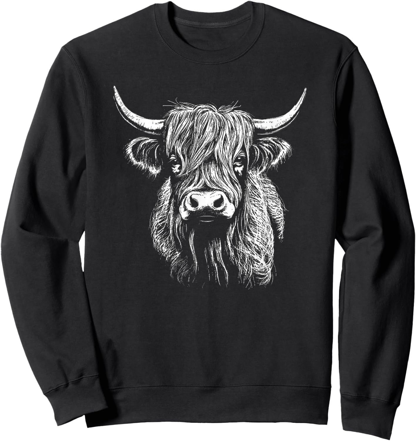 Scottish Highland Cattle Cow Drawing Sweatshirt - Sweatshirt | Black