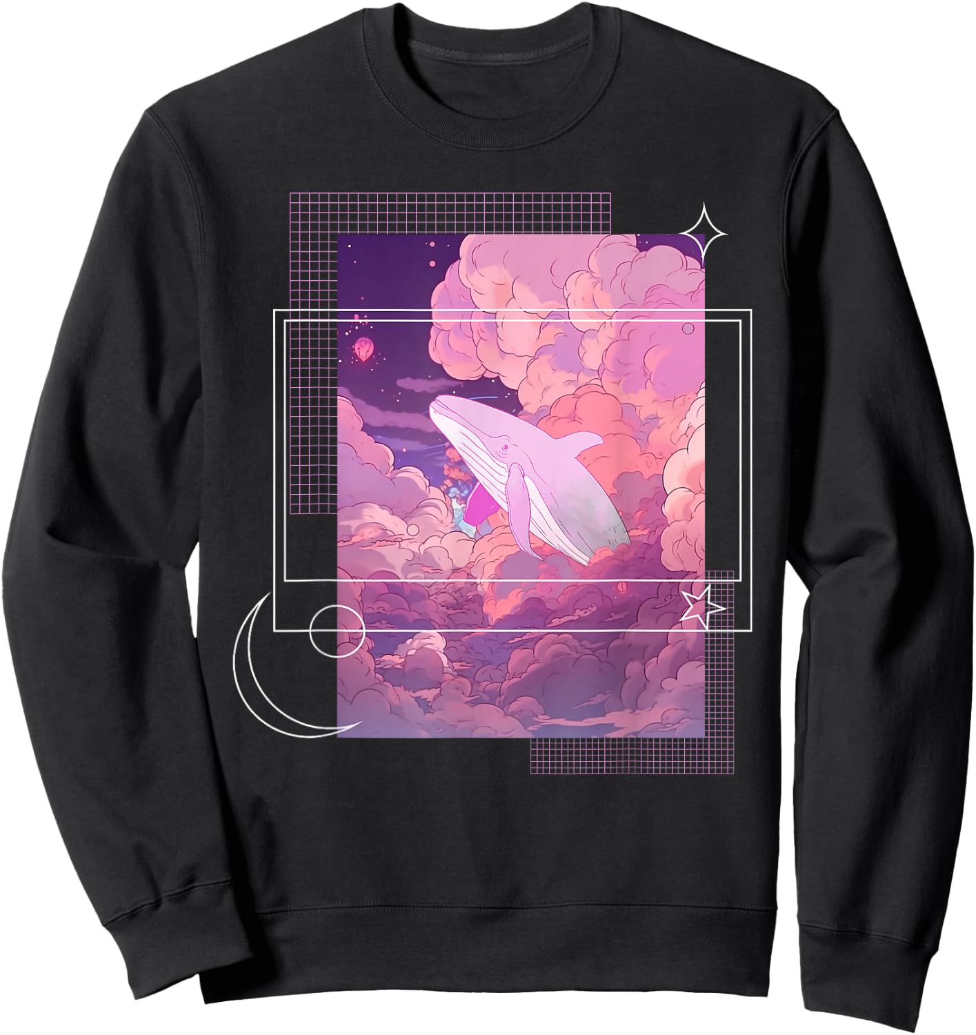 Lofi Japanese Aesthetic Pastel Fantasy Whale In Clouds Sweatshirt - Sweatshirt | Black